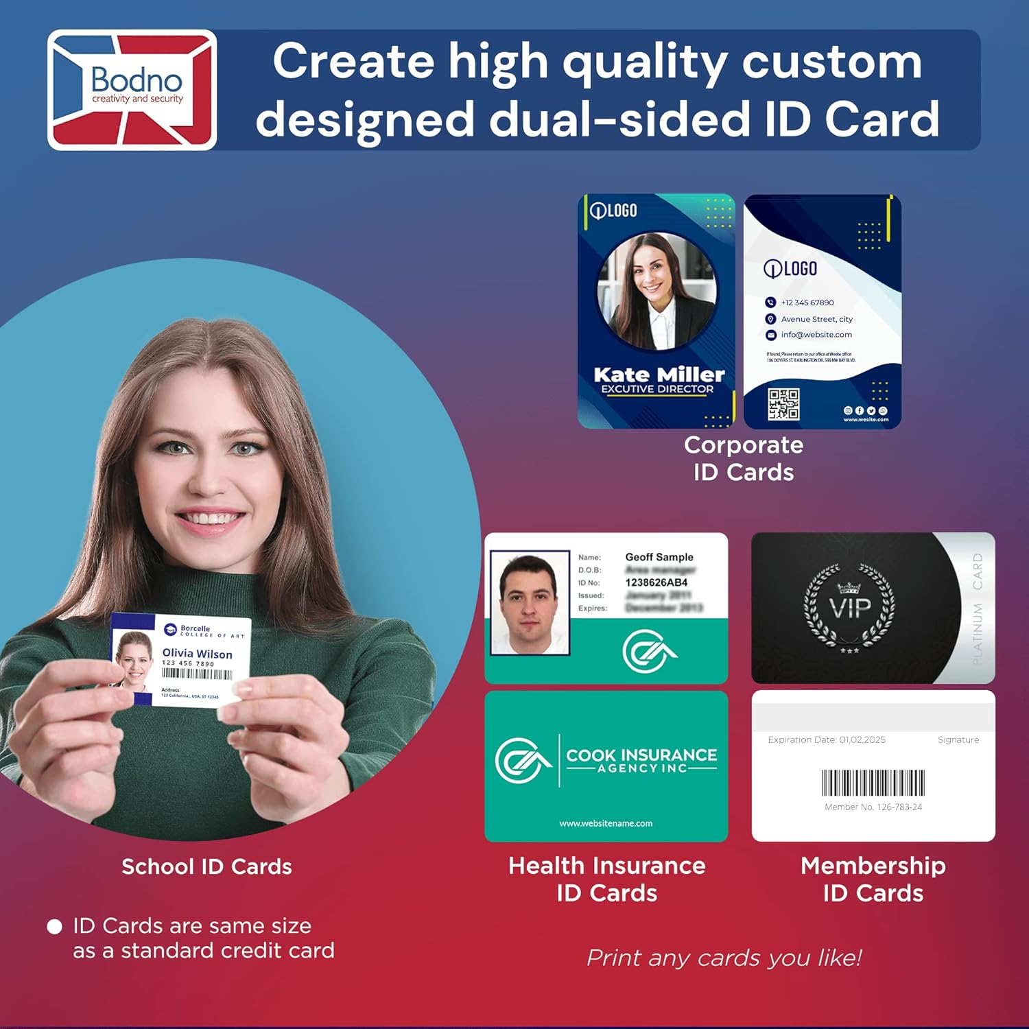 Bodno Fargo DTC1250e Dual Sided ID Card Printer & Complete Supplies Package with Silver Edition Software