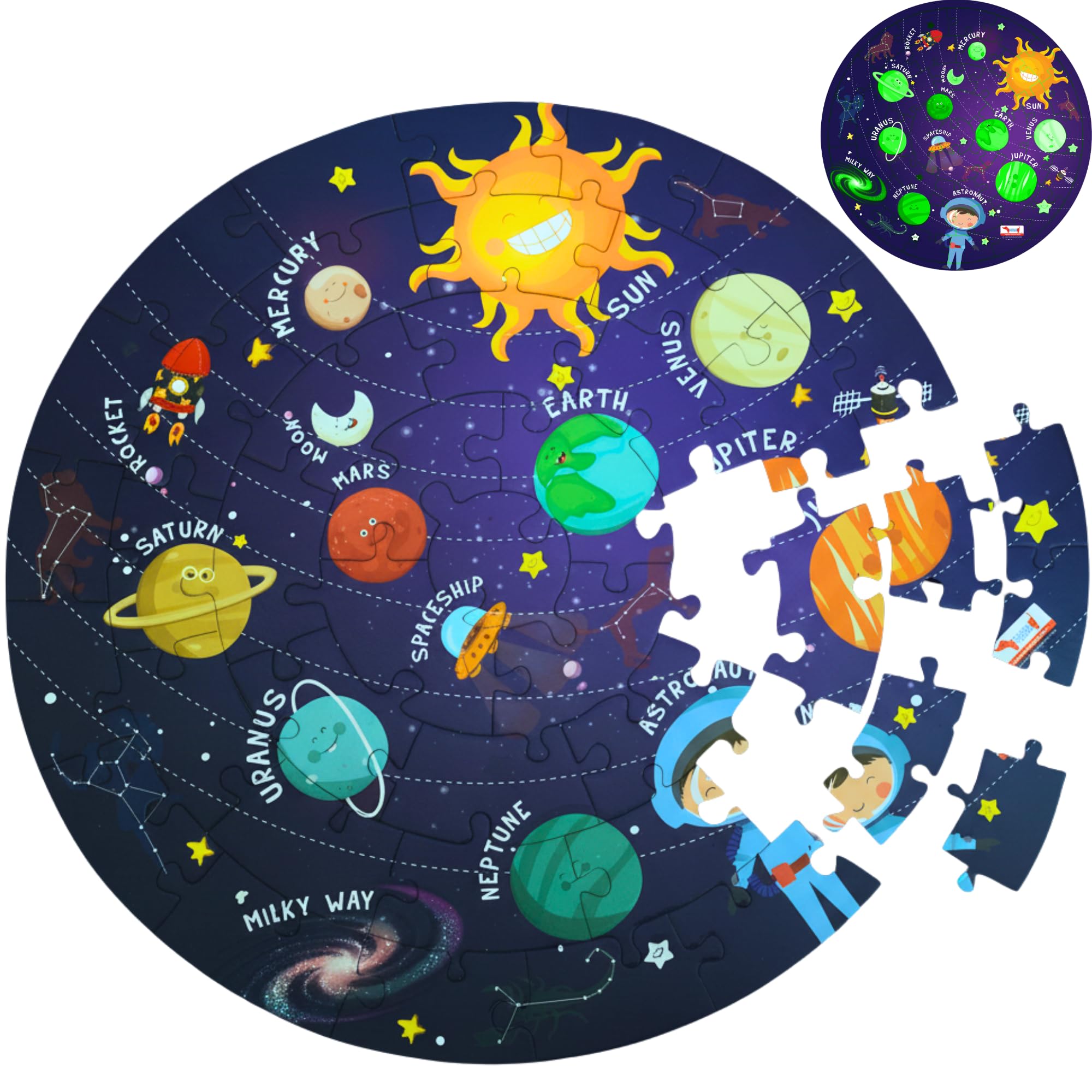 CocoMoco Kids Solar System Puzzle 42 Pcs - Glow in The Dark - Educational Toy - Space Puzzles for Kids Ages 2-6 Year Old Boys Girls Return Gift Jigsaw Puzzles of Planets, Universe (Single Pack)-picture-20