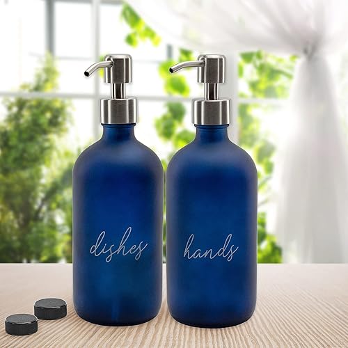 Miniatura 2 de Cornucopia - Botellas dispensadoras para platos de manos de 16 onzas (negro, juego de 2) dispensadores de bomba con revestimiento negro para cocina