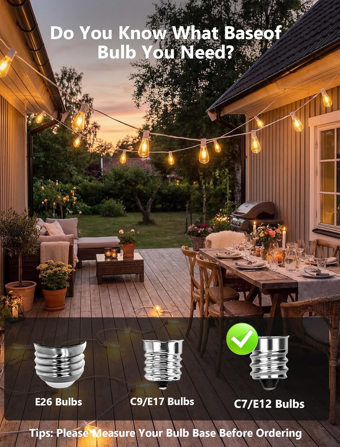 Abeja 25 Pack ST38 LED Replacement Bulbs, E12 LED Shatterproof 0.6W, 1 Watt Equivalent to 7 Watt Traditional Bulb, E12 Base String Light Bulbs for Outdoor Patio Garden String Lights, Warm White 2700K