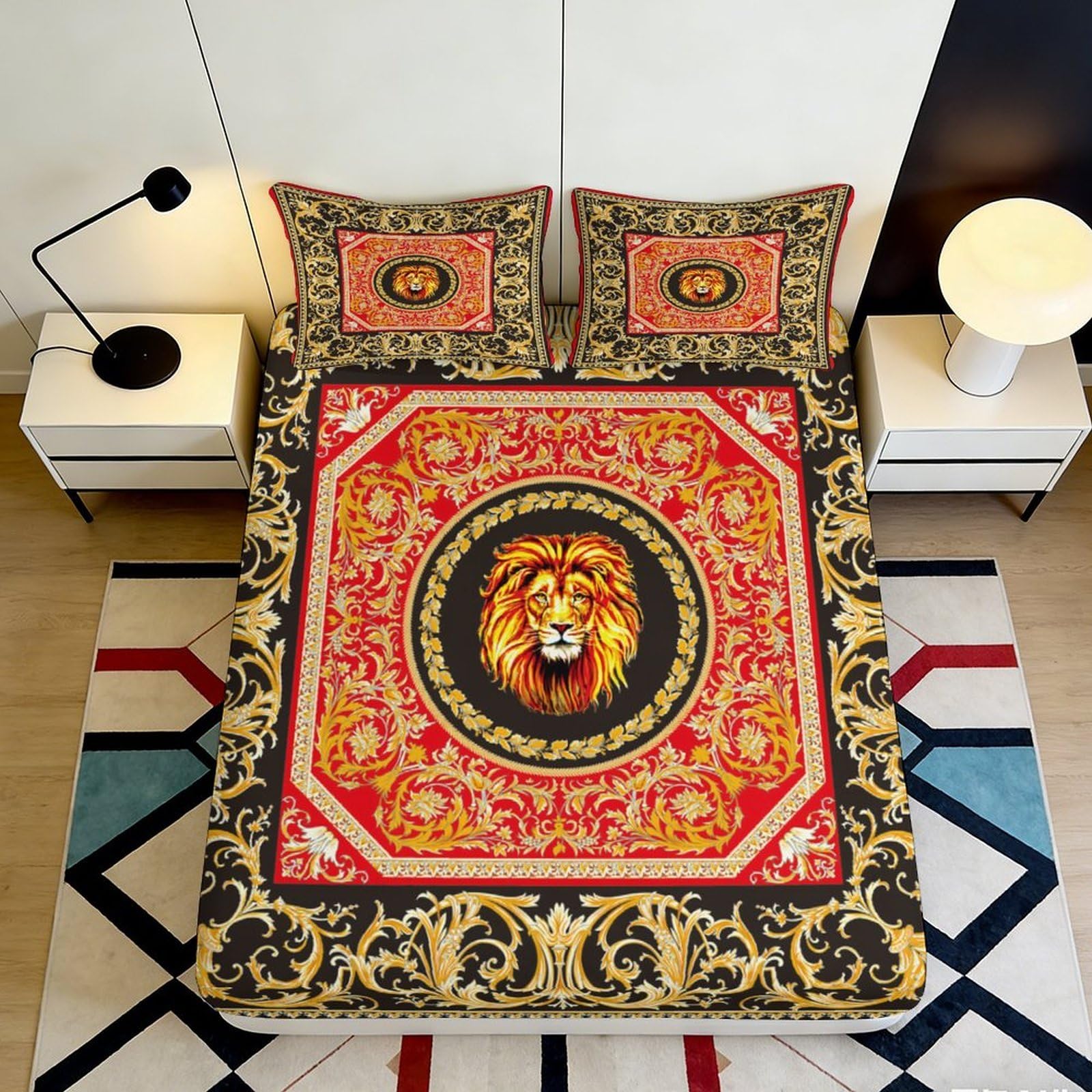 Jqzkxnhpbr Style-1 3D Printed Lion Pattern Fitted Sheet Microfiber Soft Decorative African Style Bed Cover For Bedroom Guest Room Protection 90X200x25cm