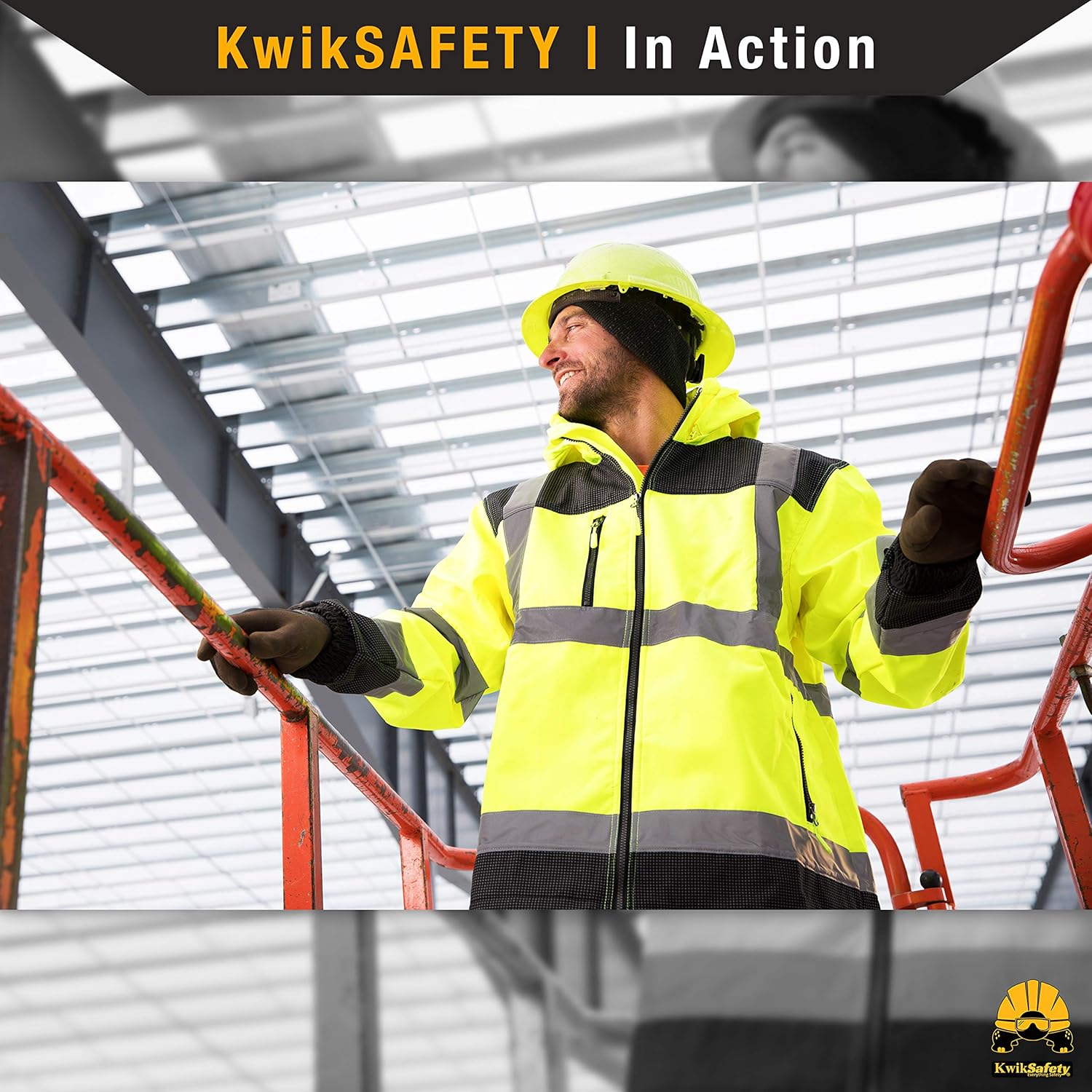 KwikSafety (Charlotte, NC) GALAXY SoftShell Safety Jacket (LIMITED EDITION Pattern) Class 3 Hi Visibility Water Resistant ANSI OSHA Reflective Hoodie Winter Construction Gear Men | Yellow Medium - - 