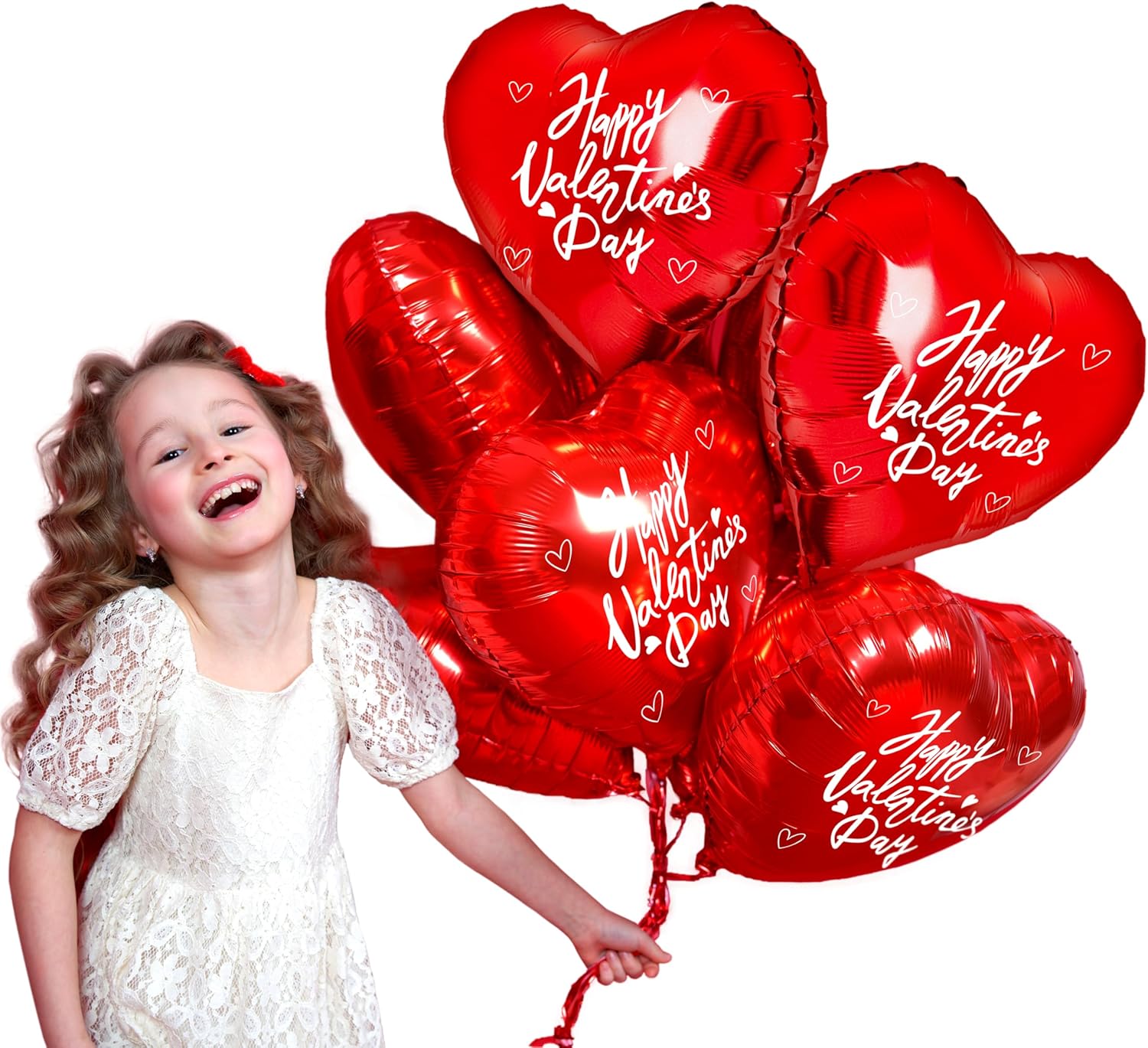 30 Happy Valentine's Day Foil Balloons 18 Inch Bulk Heart Balloons, Red Valentines Heart Balloons, Heart Shaped Balloons for Valentines Day Decorations Party Supplies by 4E's Novelty