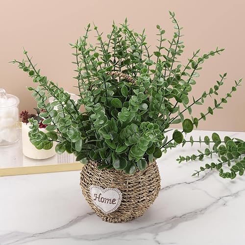 Miniatura 4 de Tbestmax 48 tallos de eucalipto artificiales de 56 pies, hojas de plantas falsas para decoración de flores de mesa de boda, vegetación sintética