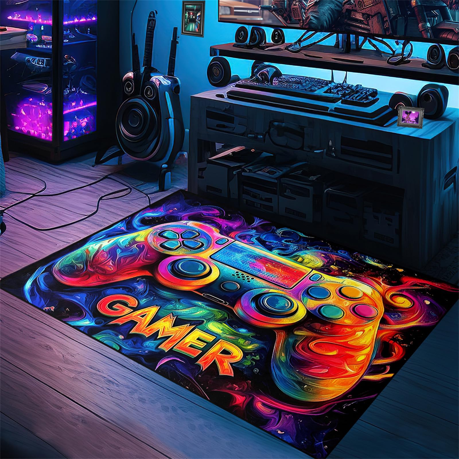 FJKJHKGJ Gaming Rug for Boys Room - Video Game Rug Game Controller Floor Mats Gamer Room Decor for Kids Teen Boy, 5x7 Feet