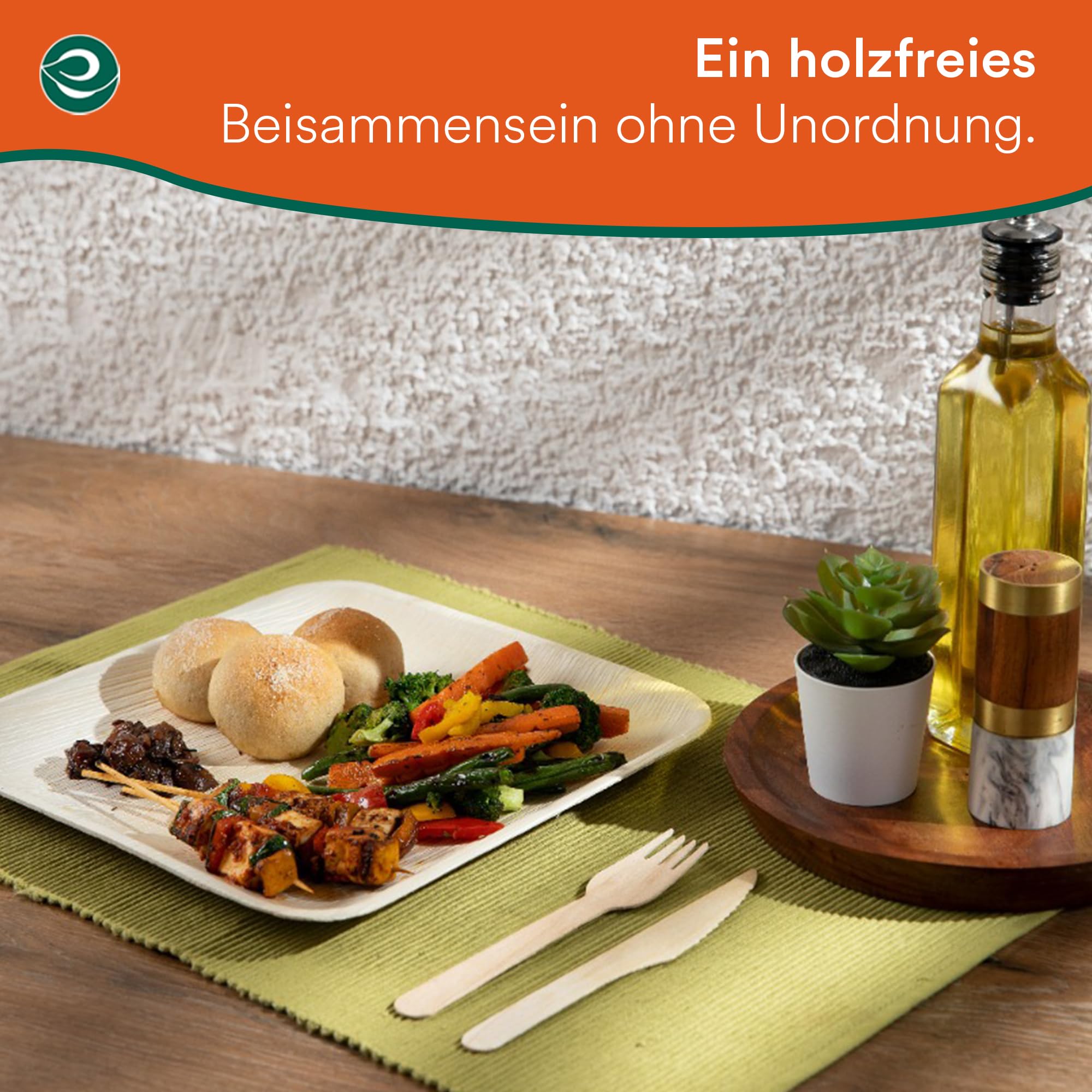 ECO SOUL Bambus teller 10"(25 cm) Palmblatt teller Einwegteller(100 Stück) | 100% natürliches Palmblatt, Extra stabil für heiße & kalte Speisen, Fett & schnittfest, Kompostierbare Alternative zu Plast