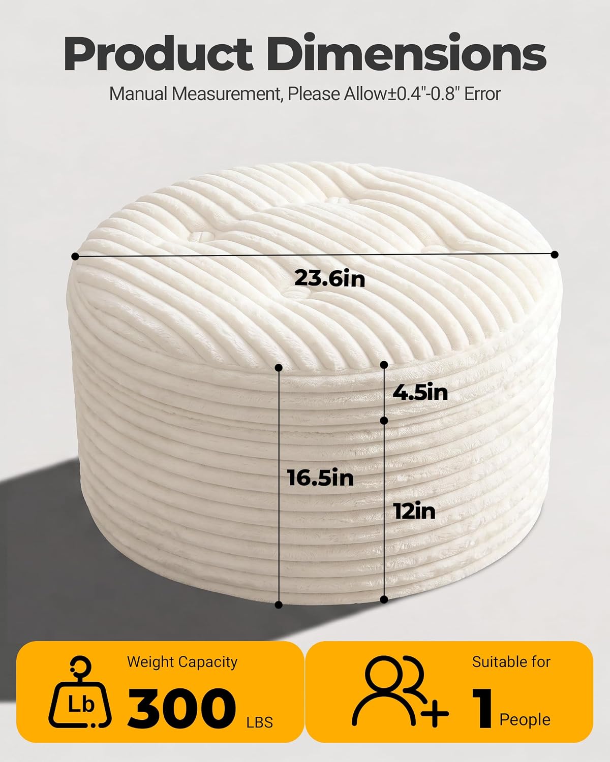 23.6in Pouf Ottoman, Corduroy Footstool Foot Rest Seating, Beige