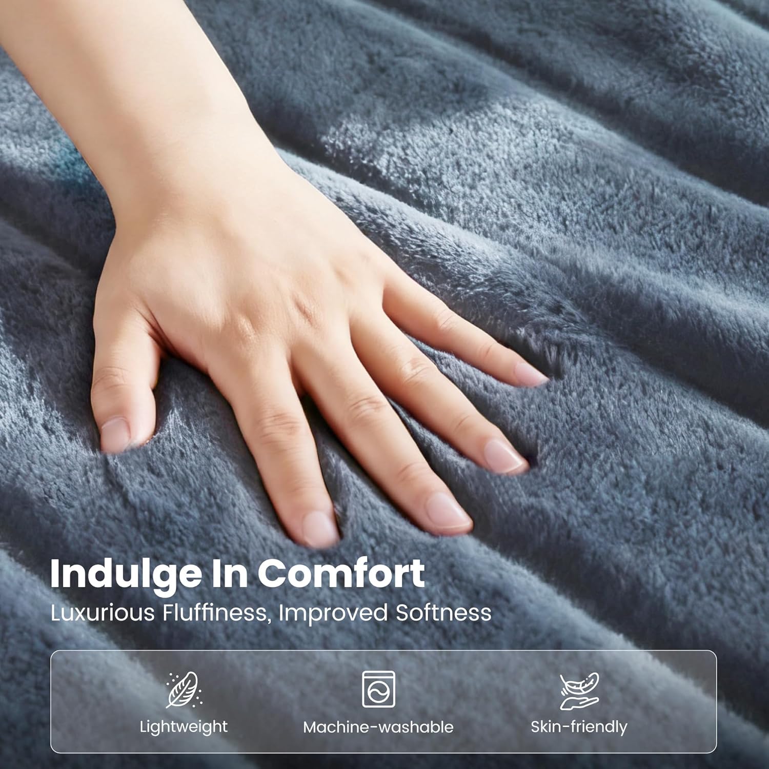 Sophia & William Blue Faux Rabbit Fur Throw Blanket, Micro Mink Dual-Sided Cozy Soft Blankets, Plush Fuzzy Fluffy Blanket for Couch Bed Sofa, Machine Washable, 60" x 80" - Image 5