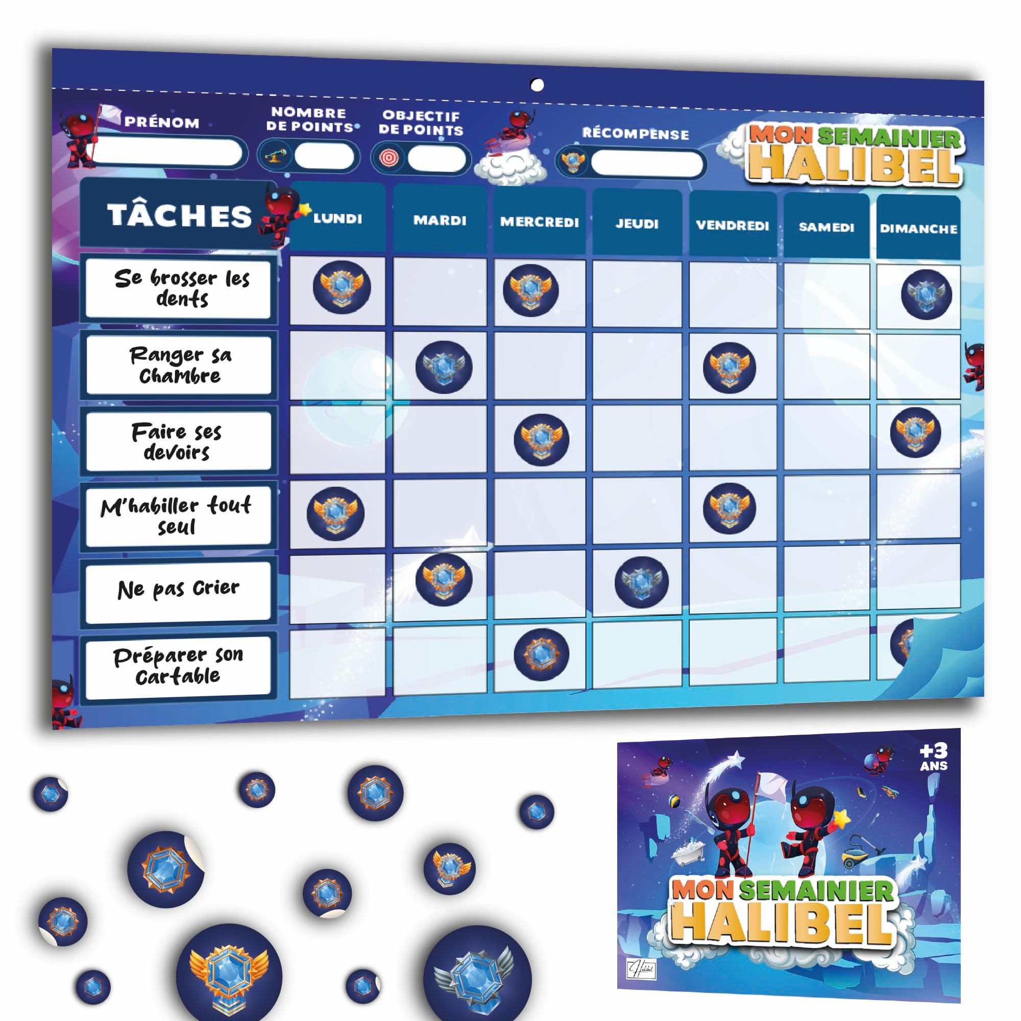 Tableau de Récompenses pour Enfants – Aide l’Enfant dans Son comportement et sa Routine – Tâches Personnalisable + de 1000 Stickers – Semainier pour 6 Mois (24 Pages)