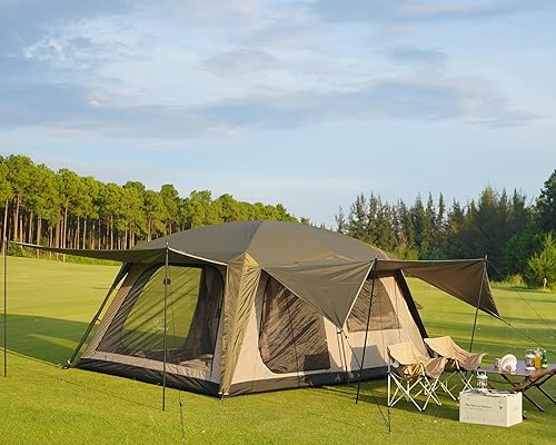 Miniatura 8 de Vidalido Tienda de campaña para 8 a 10 personas con 3 puertas y 2 habitaciones, tienda de campaña familiar grande, de doble capa, impermeable,
