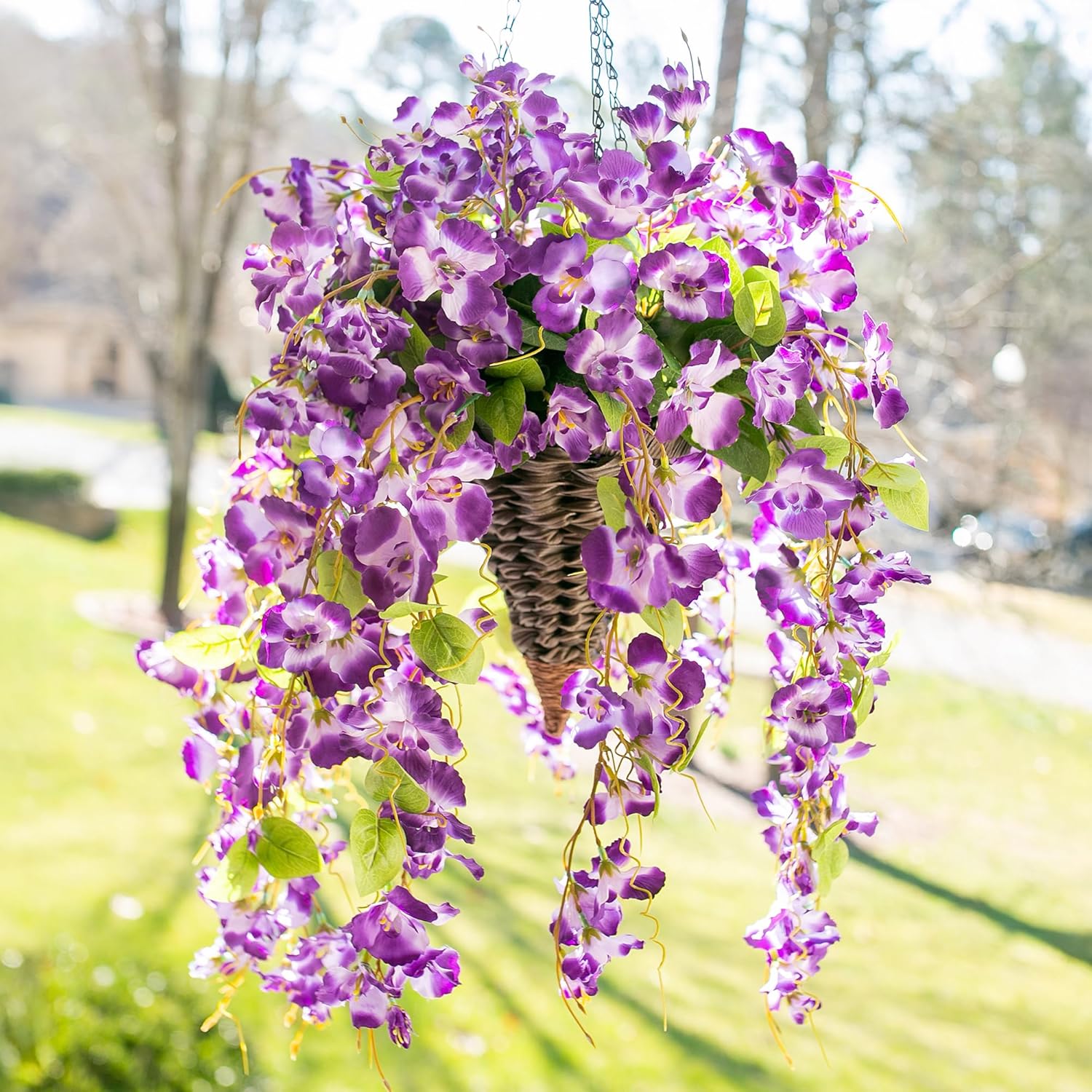 Artificial Hibiscus Fake Hanging Flowers Plants for Outdoors Spring Summer Decor, 2pcs Purple Silk Hibiscus Long Trailing Vines UV Resistant Realistic Faux Flower for Outside Front Door Porch Patio - Image 3