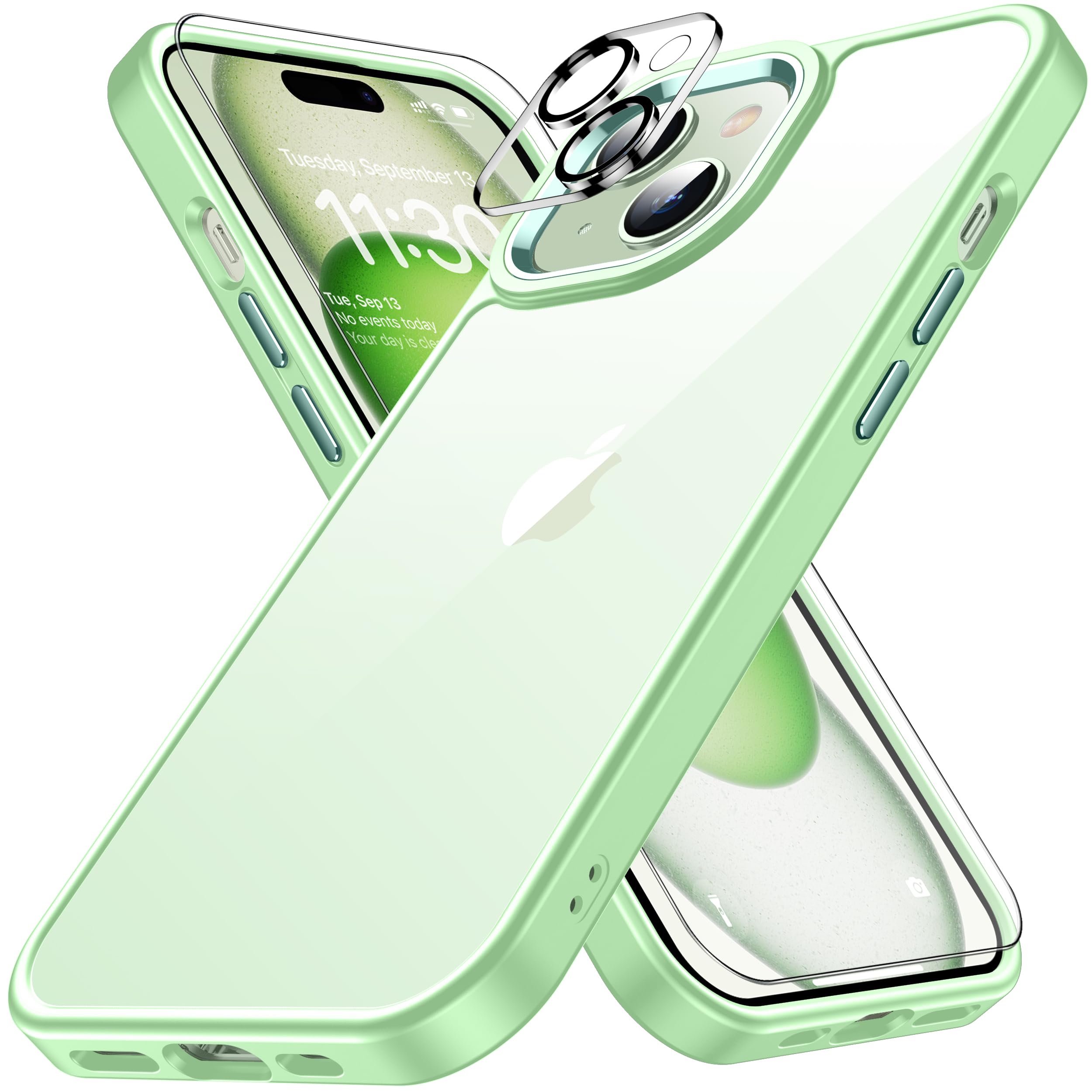 Amazon.co.jp: iPhone15 ケース グリーン カメラレンズ保護付き