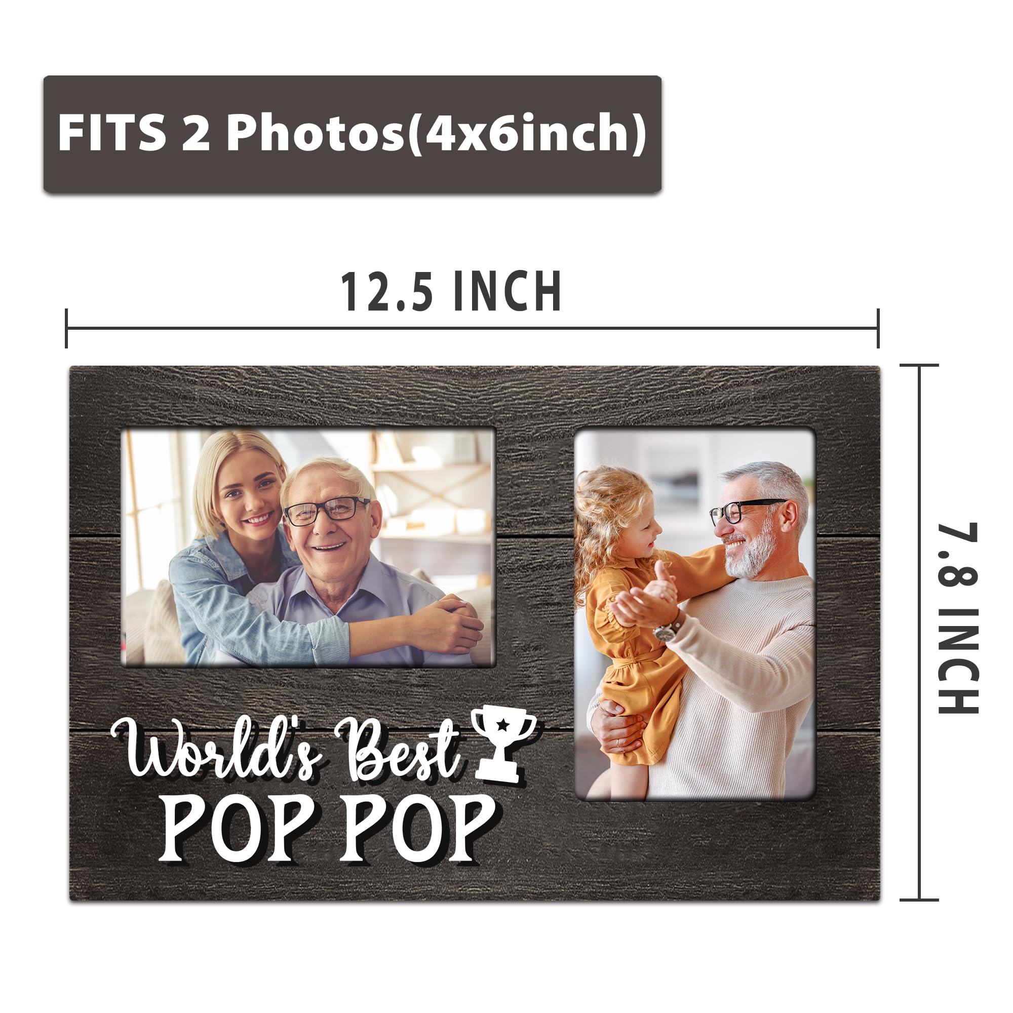 Christmas Pop Pop Gifts, Poppop Gifts from Grandson 3D Photo Frame Hold 4x6 Inches Two Photos, World's Best Pop Gift Gag Birthday Gift for Him from Granddaughter on Father's Day Grandparents Day