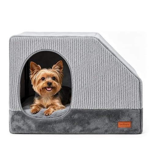 Side Entry Indoor Dog House for Small Medium Large Dogs | Warm Plush Enclosed Dog Cave Bed, Easy Assembly Orthopedic Tent Bed for Puppies & Senior Dogs - Gray - L-25x19x19"