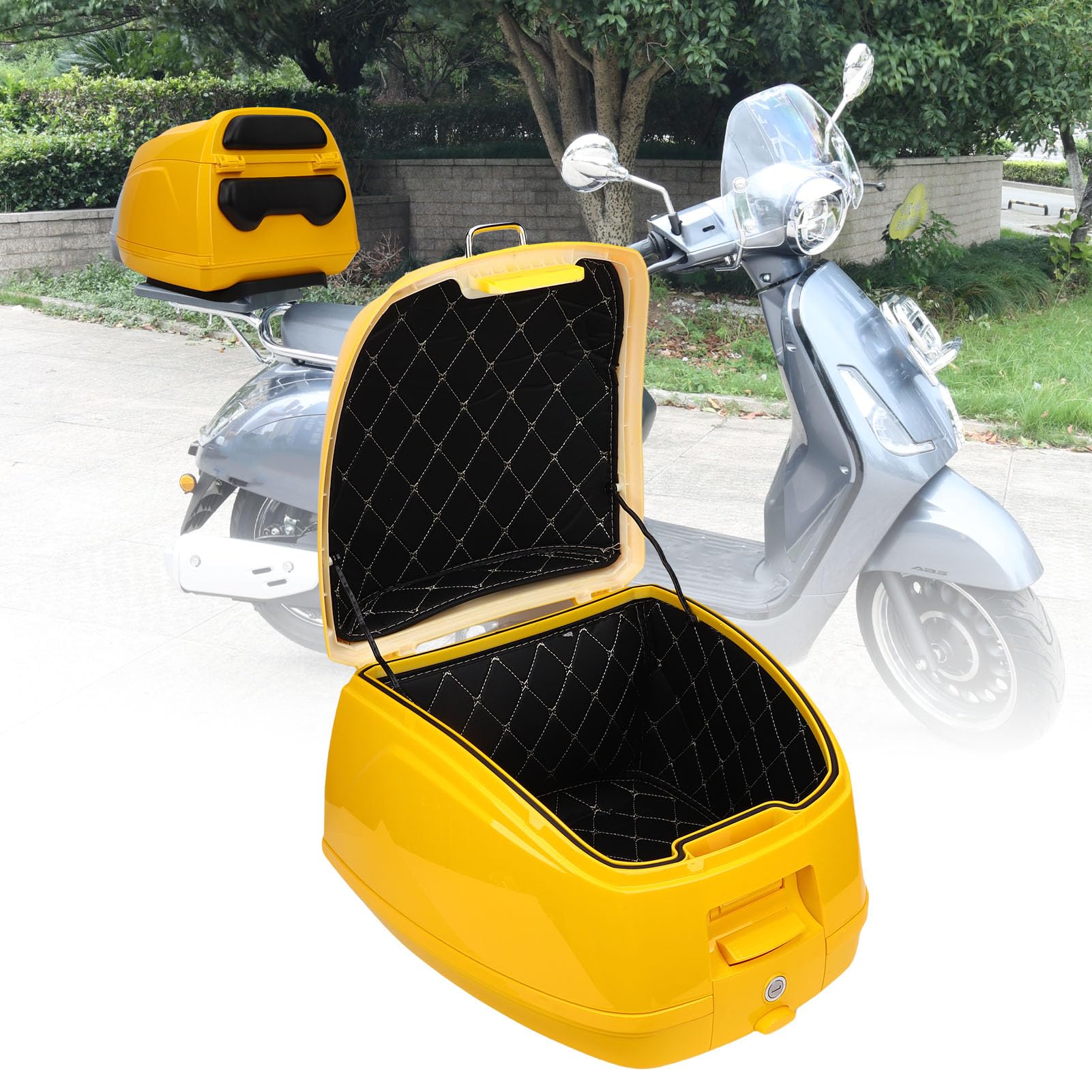 Drfeify Coffre de Moto 32L ABS Top Case de Moto Boîte de Rangement Arrière étanche avec Serrure 32L pour Motos Scooters et Vélos électriques Déplacements Quotidiens