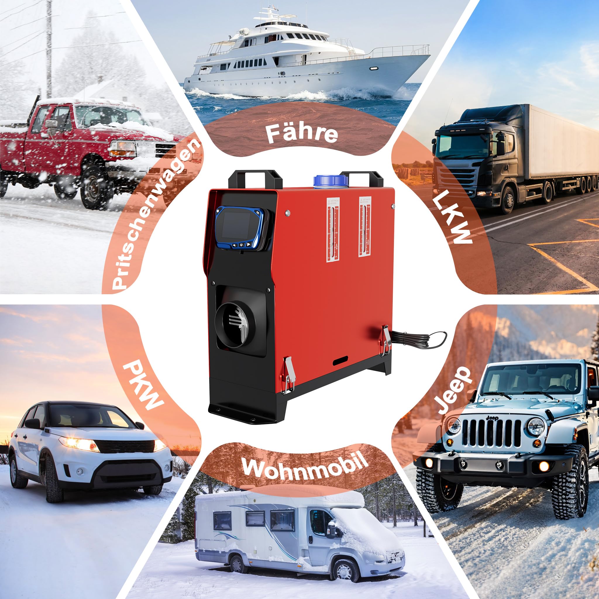 YRHome 12V Diesel Lufterhitzer Standhezung Diesel 8KW Air Diesel Air Standheizung Heizung Auto Heizung Dieselheizung mit Fernbedienung LCD & Luftauslass für LKW Wohnmobil Auto RV (Rot + Blau LCD)