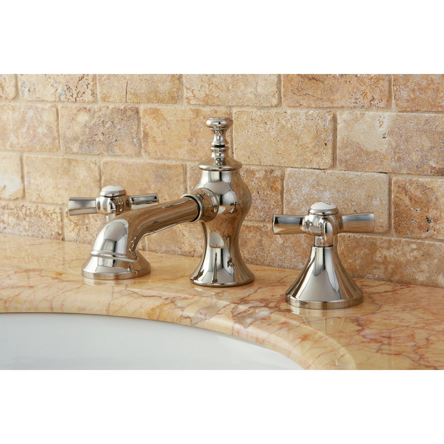 Kingston Brass KC7066ZX Millennium 8" Geniş Lavabo Musluğu, Pirinç Açılır Kaplama, Cilalı Nikel, 5-5/8" Musluk Erişimi