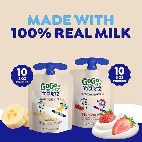 Miniatura 5 de GoGo squeeZ YogurtZ - Paquete variado de fresa plátano 3 onzas 20 bolsas  Snacks para niños aptos para despensa hechos de yogur y frutas reales no