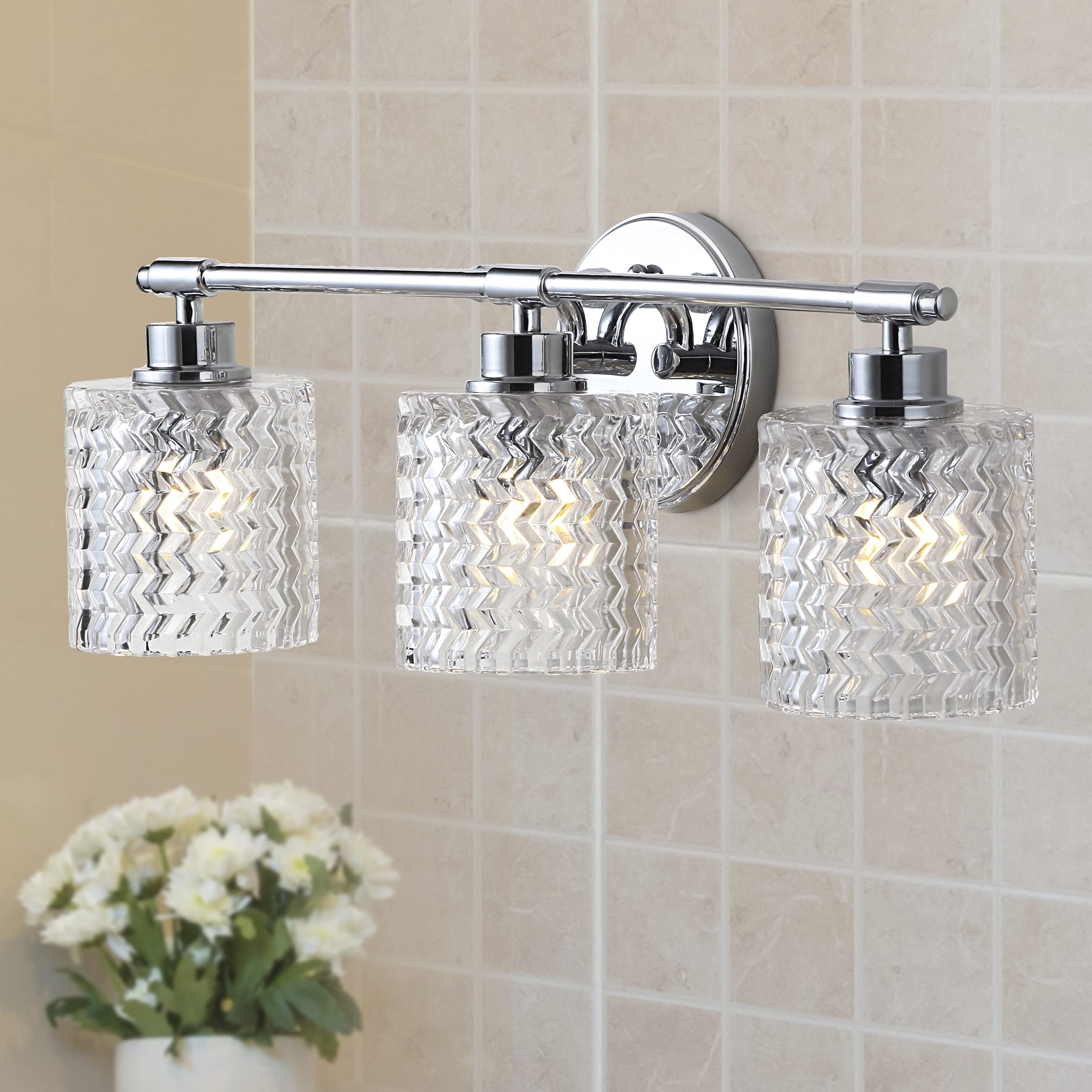 JONATHAN Y JYL3550A Spaulding Vintage 22" 3-Light Farmhouse Cottage LED Vanity Light Glam Bohemian 2700K LED 4W Bulbs Included Bathroom Hallway Living Room Bedroom Mirror Cabinet, Chrome