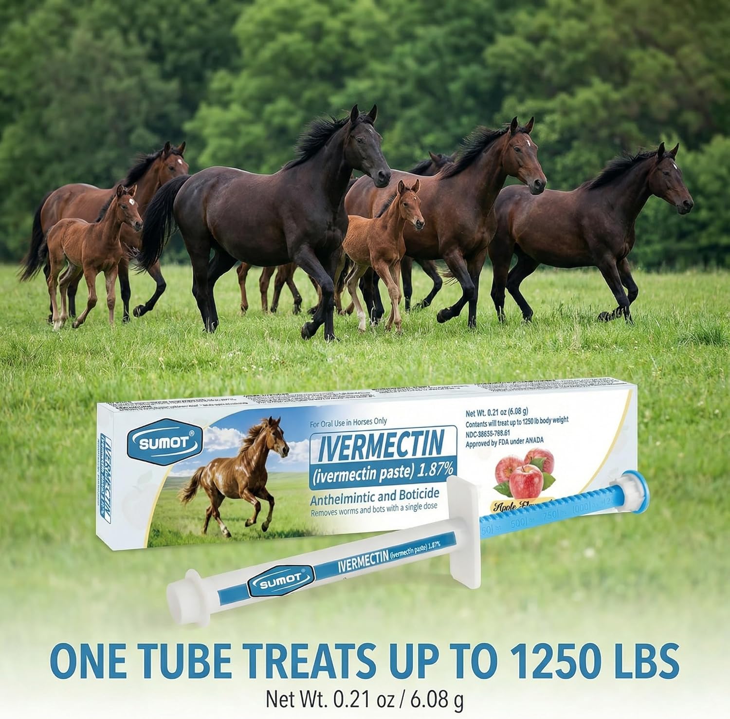 12 Pack Ivermectin Horse Paste 1.87% – Apple Flavored Oral Dewormer for Horses