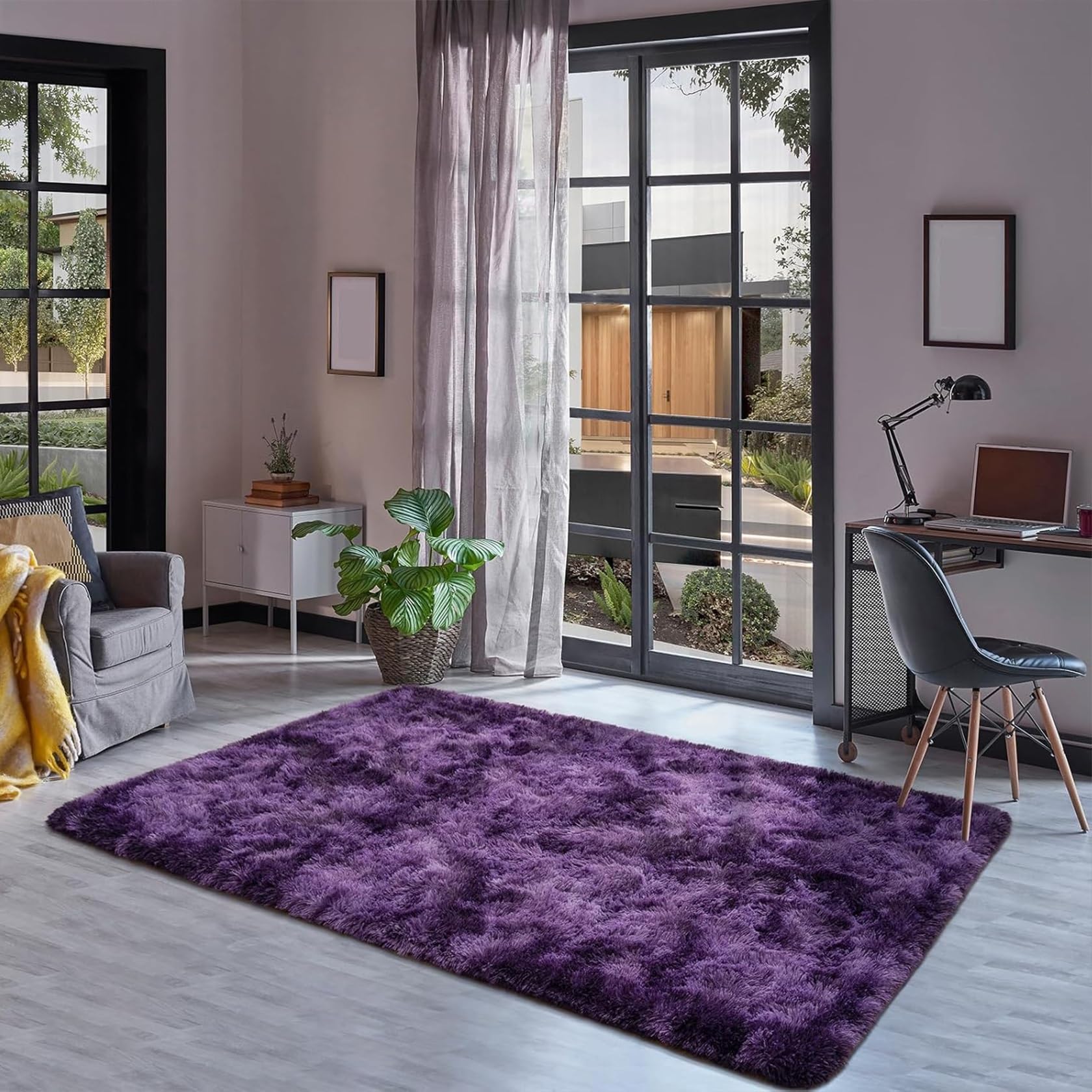 Tapis de salon à poils longs pourpre personnalisé 200 x 220 cm doux