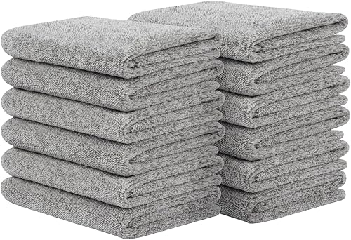 Miniatura 10 de SINLAND Toallas faciales de microfibra ultra suaves de carbón de bambú, paño facial para baño, 12 x 12 pulgadas, paquete de 6 unidades, color gris