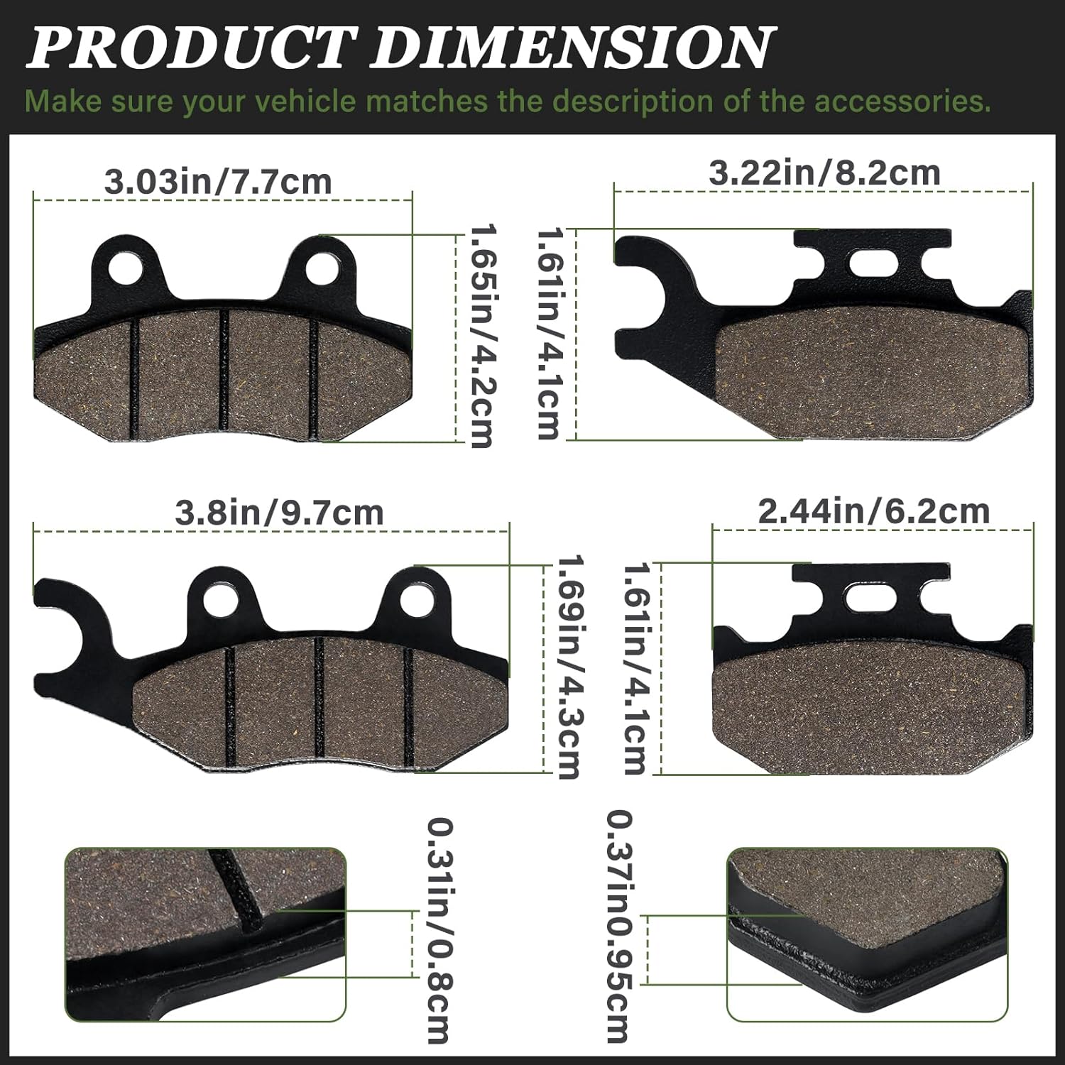 LOCOPOW Brake Pads Rhino 660 700 Front & Rear for Yamaha YXR660 4x4 2004-2007 Raptor 700 700R YFM700 2006-2012 Rhino 450 YXR450 4x4 2006-2009