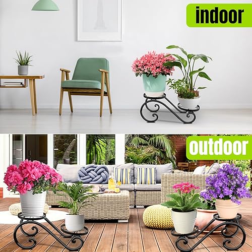 Miniatura 16 de Soporte de metal para plantas de 3 niveles para interiores, soportes resistentes para macetas para múltiples plantas, estante de hierro