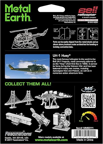 Miniatura 2 de Metal Earth UH-1 Huey Helicóptero 3D Kit de Modelo de Metal Paquete con Pinzas Fascinaciones
