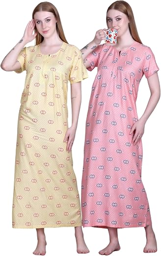 First Sleep Cotton Night Gown for Women – Stylish Maxi Nighty | Soft &amp; Comfortable Cotton Gowns for Ladies | Night Dress f...