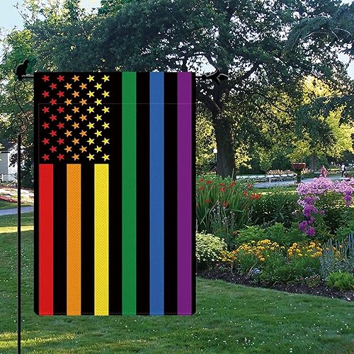 Miniatura 2 de Gormcore - Bandera de jardín arcoíris con texto en inglés "Love is Love" LGBT Pride Human Rights American, bandera de jardín, vertical de doble cara