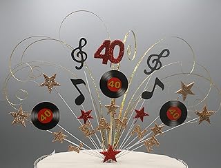 Music Vinyl Musical Records Birthday Cake Topper Decoration Stars Hearts on Wires Glittered or Non-Glitter Cake Spray Explosion personalised 18th 21st 30th 40th 50th 60th 70th any age any colours 001