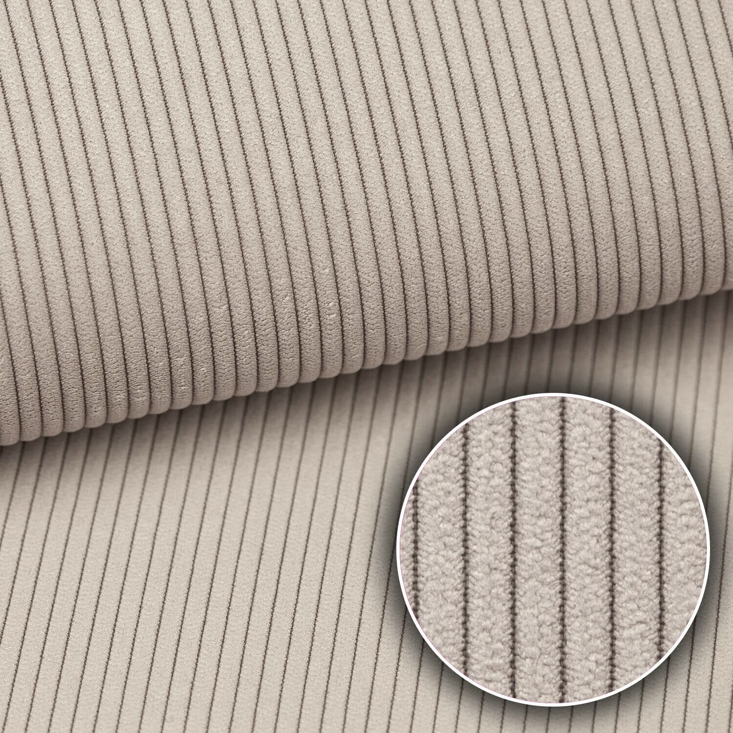 Heko Panels Beige Murano Premium Corduroy Look Decorative Fabric Upholstery Fabric Cord Wide Cord Oeko-Tex Certified
