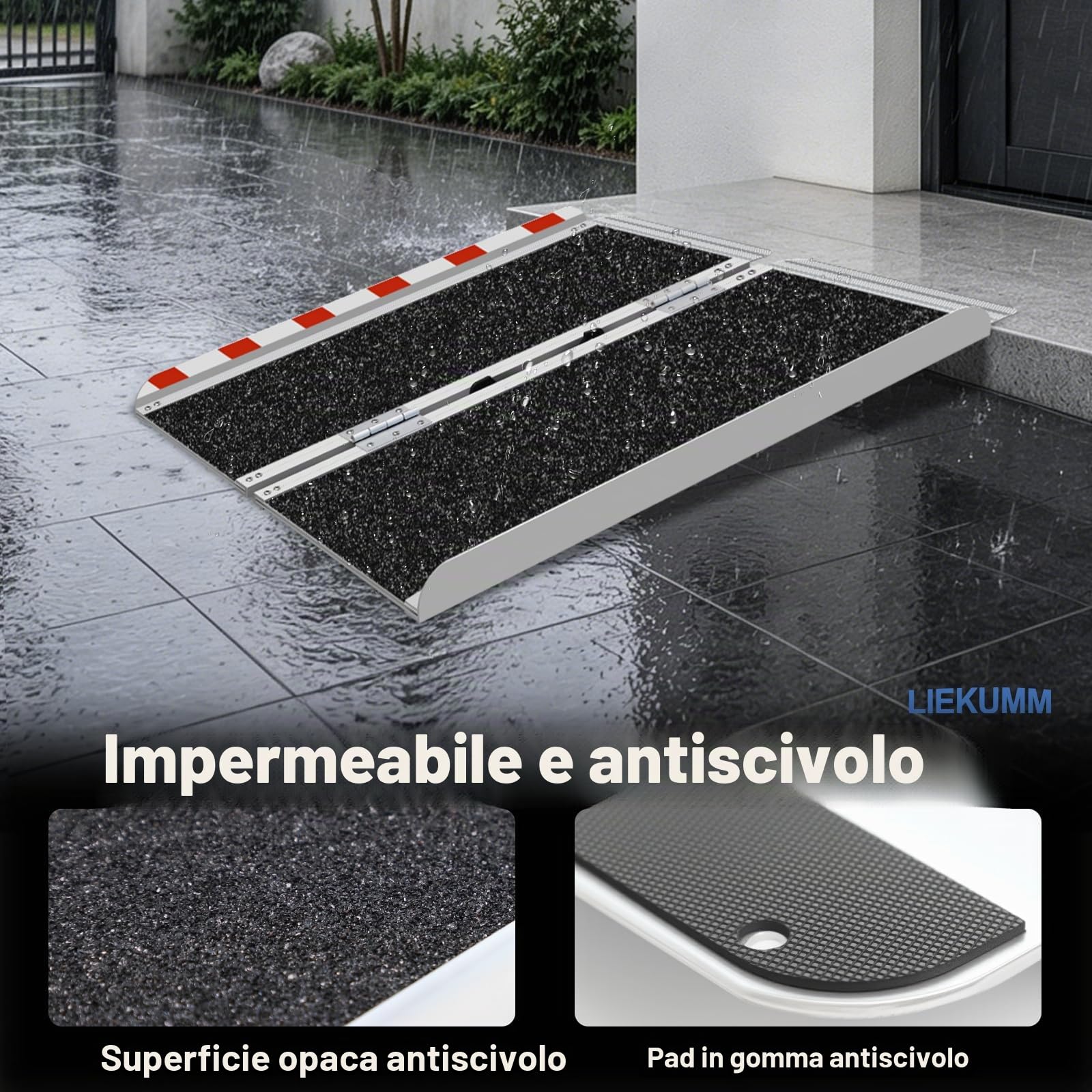 LIEKUMM, MR607WL-3, Rampa per sedia a rotelle, 91 x 72 cm, con superficie antiscivolo, in alluminio, portatile, per sedia a rotelle, casa, gradini