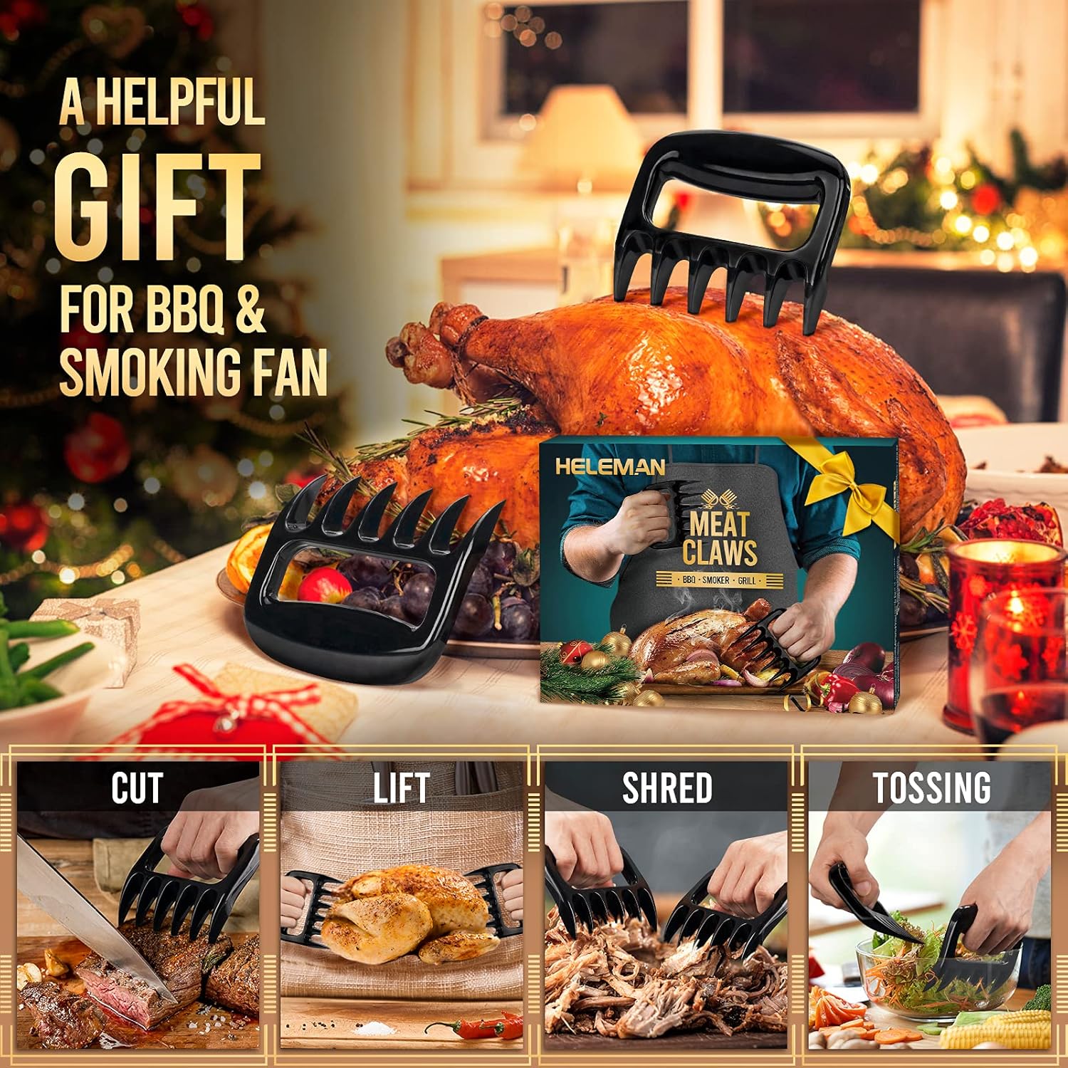 HELEMAN Meat Claws Cooking Gifts for Men - Shredder Claws Smoker Grill Accessories, Kitchen Cooker Women Men Gifts Smoke Set, Smoking Food Turkey Chicken Pork Barbecue Shredder Paw : Patio, Lawn & Garden