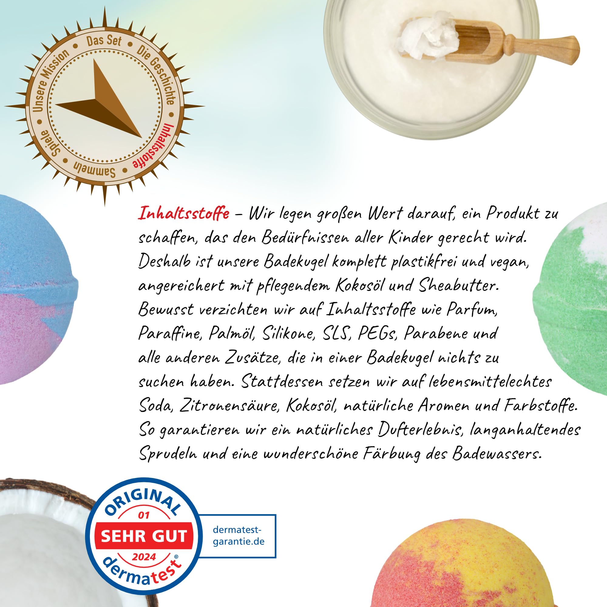 Käpt'n Knusperbart 4 bombas de baño con piedras preciosas sorpresa + cofre del tesoro + libro + pegatinas, sin plástico con ingredientes naturales, sin parafinas, aceite de palma, siliconas, SLS, PEG