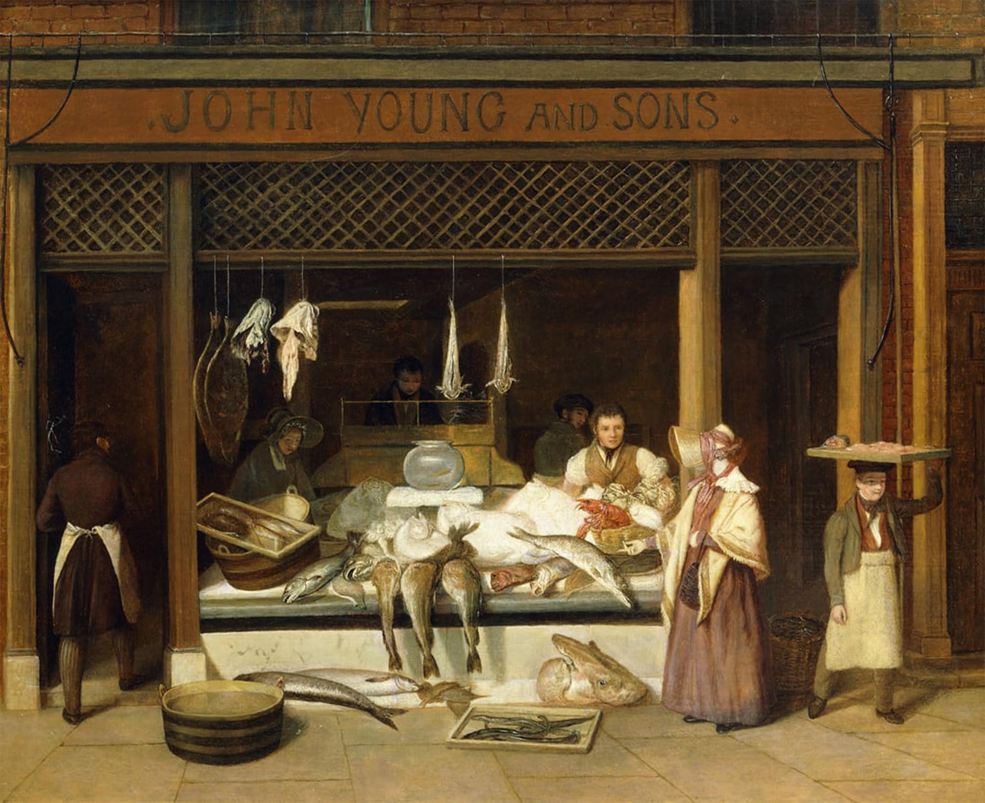 POSTERIIk Vintage Classic Picture Landscape Artwork Young and Sons the Fishmongers by Jacques Laurent Agasse Portrait Canvas Painting for Office Home Decor 60x90cm
