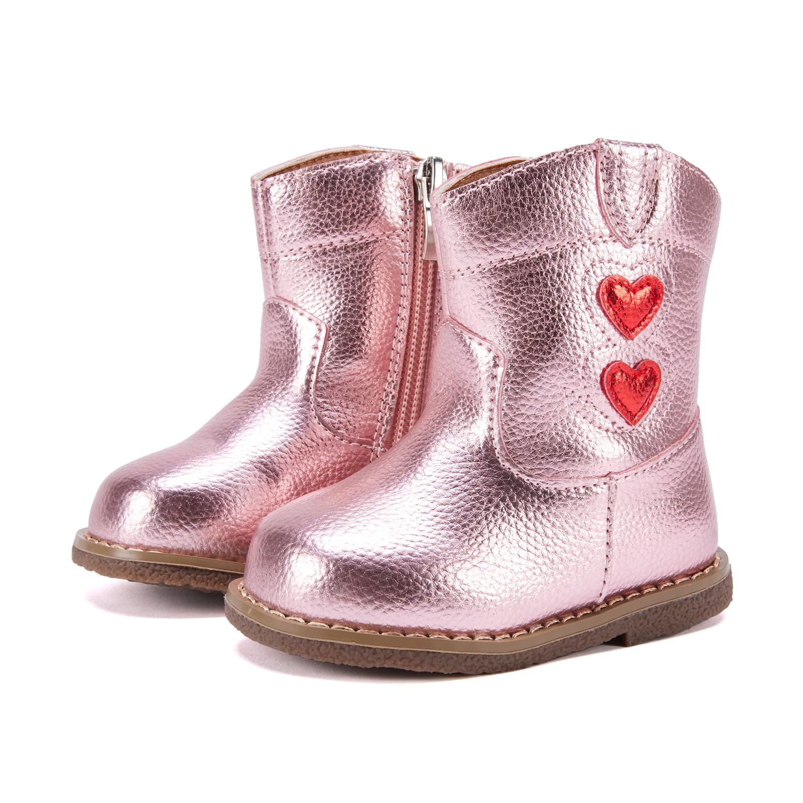 BMCiTYBM Baby Cowboy Cowgirl Boots Infant Western Boots Toddler Boys Girls Round Toe Riding Mid Calf Boots All Seasons for 6 9 12 18 24 Months Pink Size 12-18 Months Infant