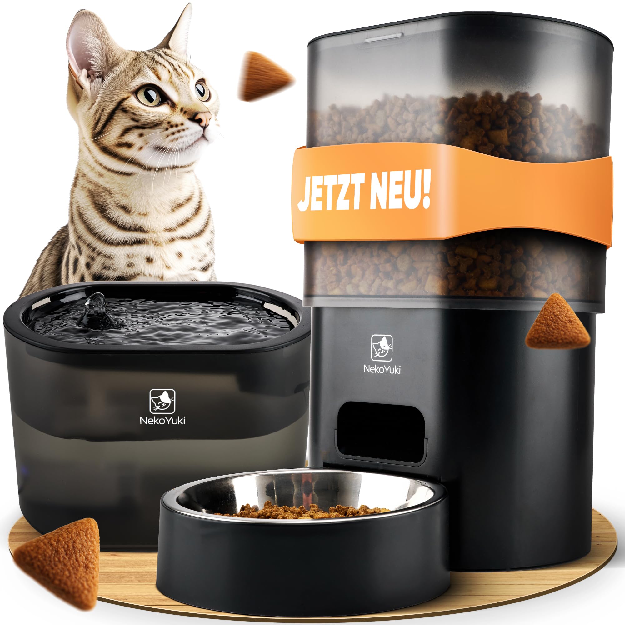 Futterautomat & Katzenbrunnen 2-in-1 | App-gesteuert, 3L Trinkbrunnen, automatischer Futterspender für Katzen | leise, hygienisch, mit Batterie-Notbetrieb