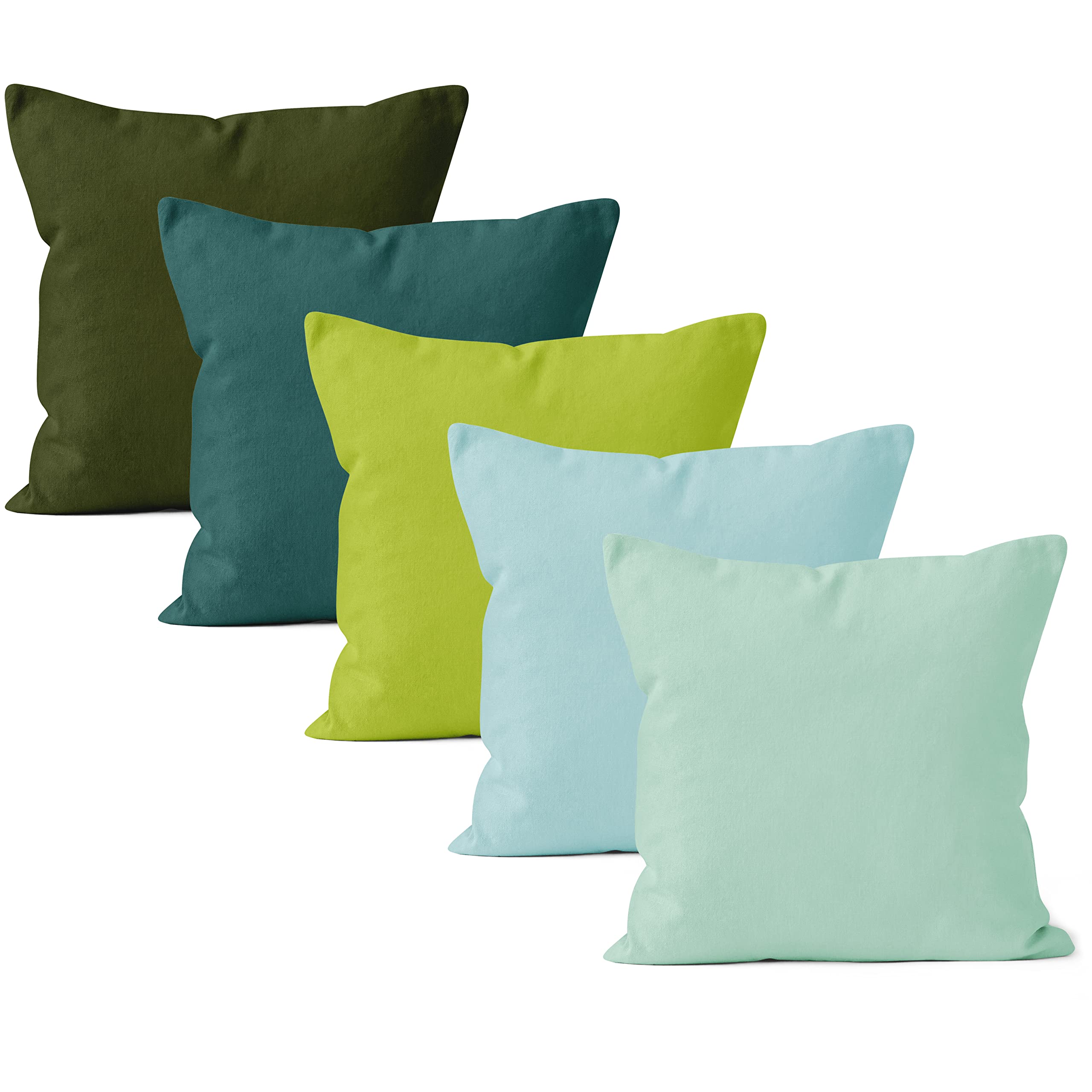 Denolix Decorative Cushion Cover 5 pc Set 16"x16" (40x40 cm) | Green Combo - Solid Dyed Plain Colour, Large Cotton Canvas Square Pillow Case for Chair, Seat, Bed, Sofa, Office (Set of 5) (B0CMXRK2NH) Amazon Price History, Amazon Price Tracker