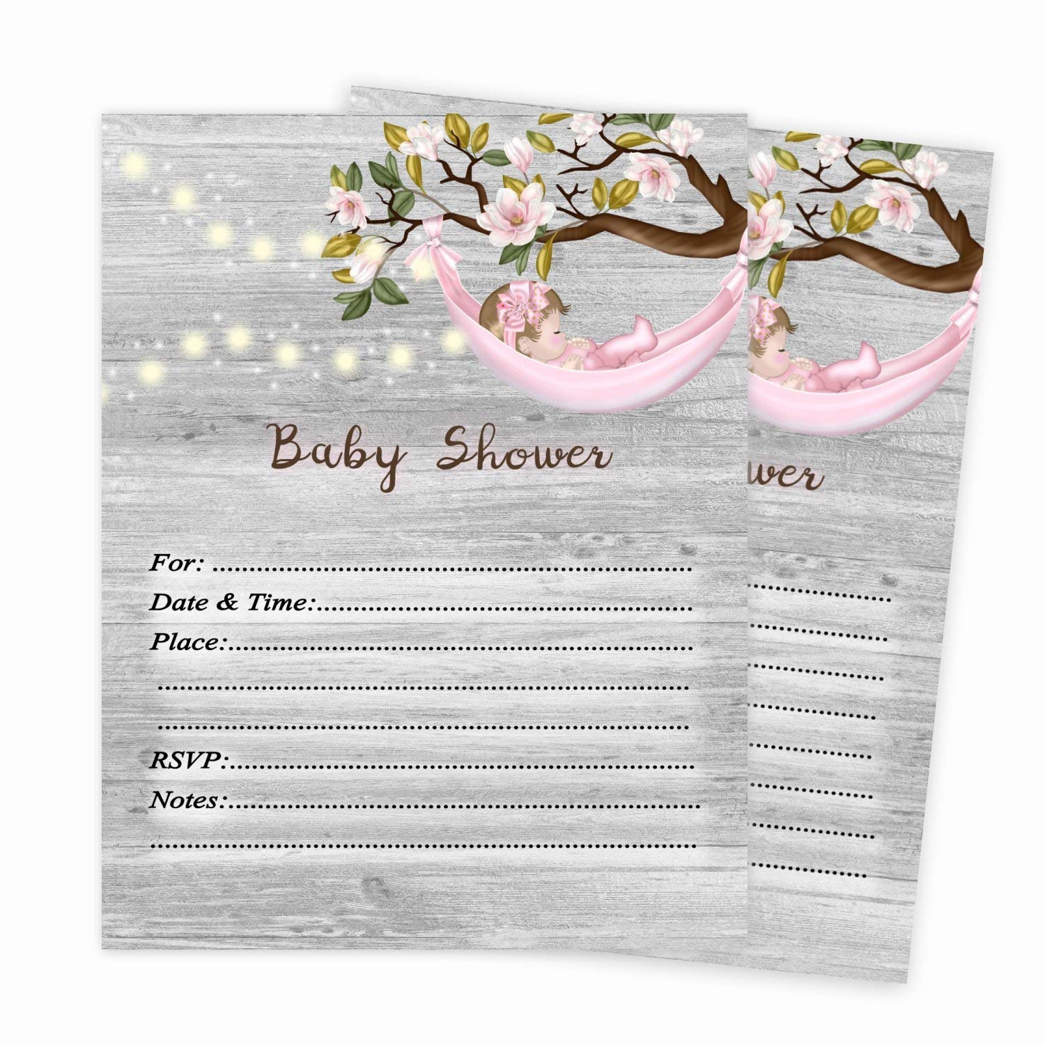 Girl Baby Shower Invitations Rustic Qty of 20 Invites and Envelopes
