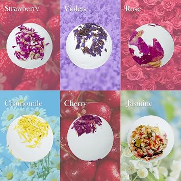 Aromatherapy Bath Bombs with Dried Flower Petals - 6 Pack Large Bath Bomb Handmade SPA Gift Set for Women, Moisturizing Natural Essential Oil Fizzies for Stress Relief & Relaxation Home SPA