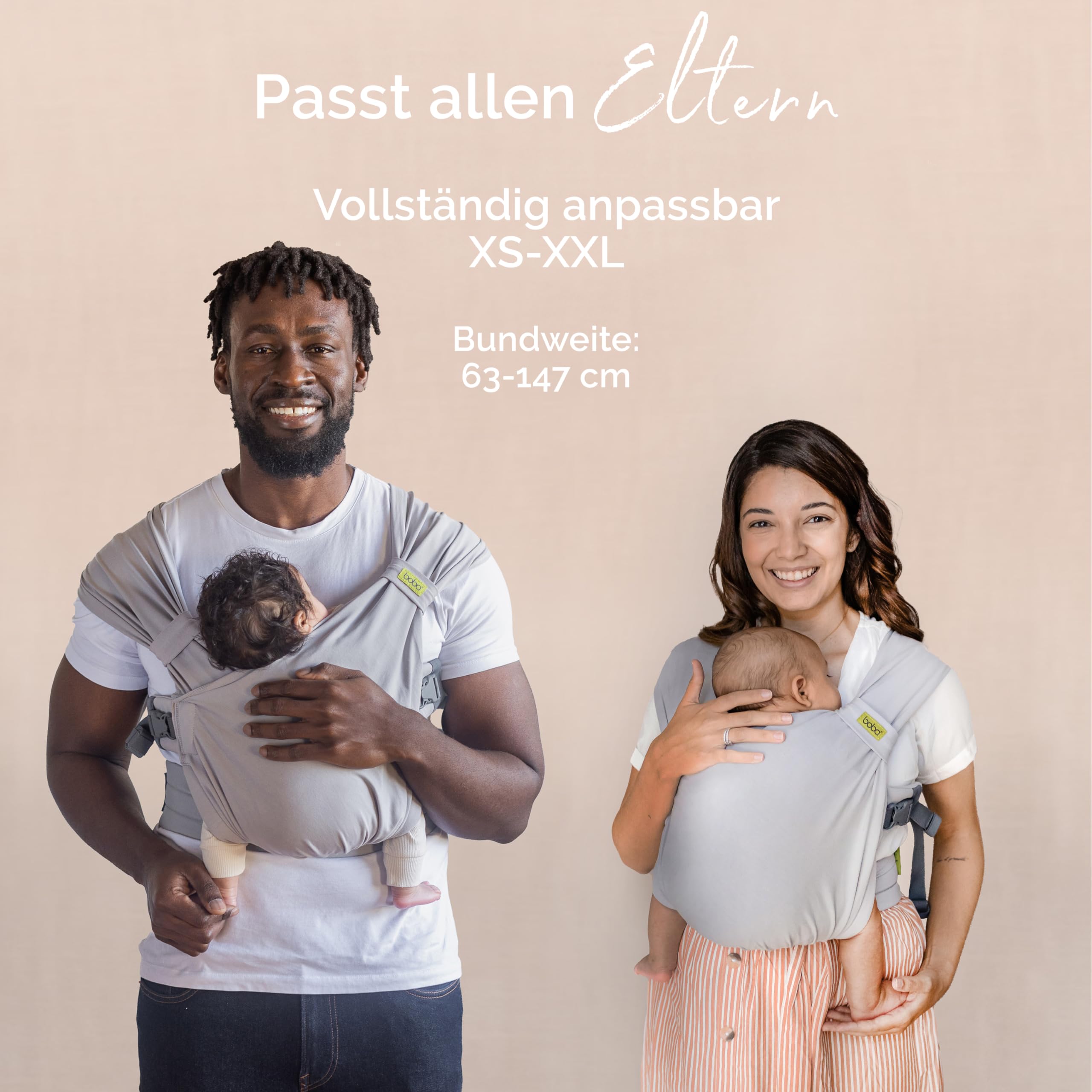 Boba Bliss Babytrage Neugeborene ab Geburt bis 16 kg - 2-in-1 Baby Carrier & Baby Tragetuch Ohne Binden & Knoten, Hüftfreundliche Babytrage ab Geburt, Weiche & elastische Baby Trage (Grau)