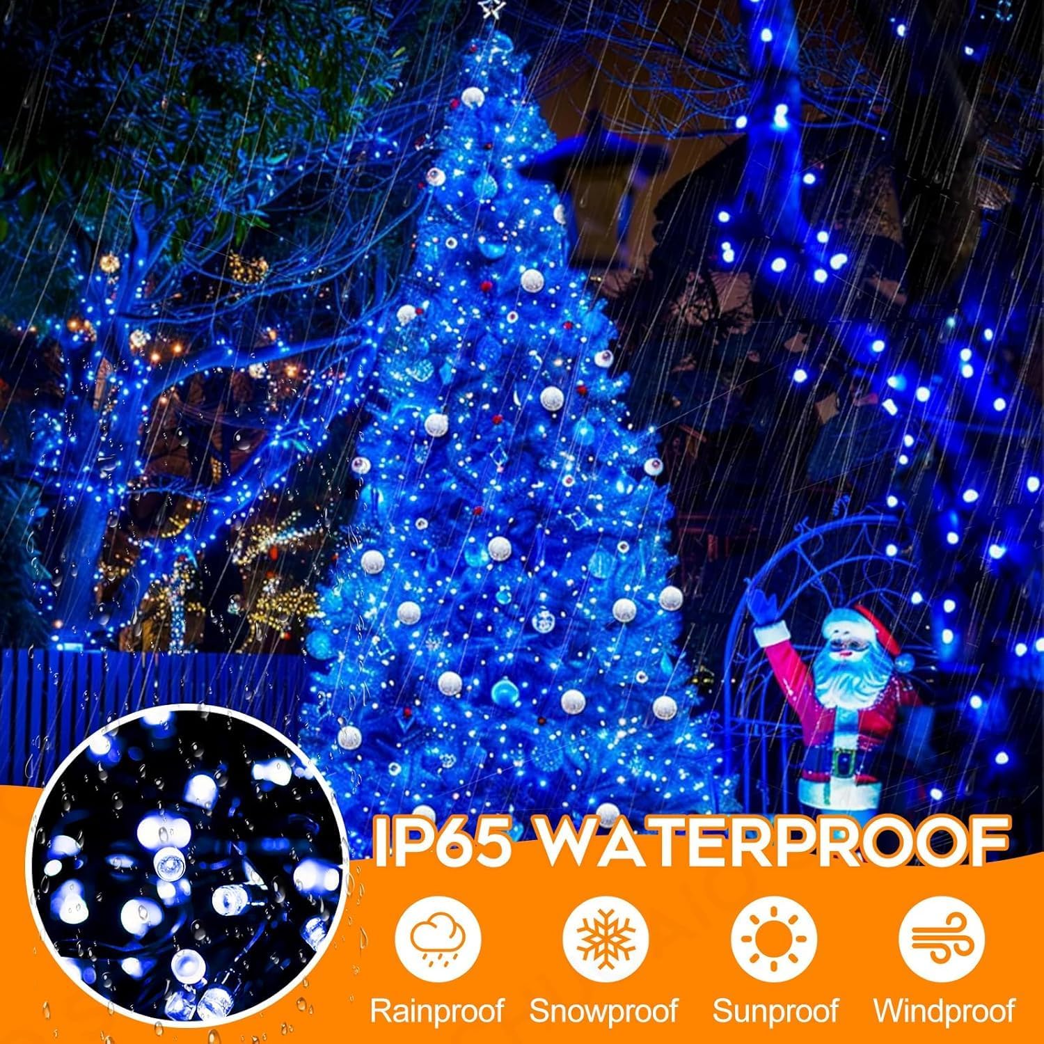 264FT 800 LED Christmas Lights with Timer, Twinkle Fairy Lights String with 8 Flashing Modes String Lights for Indoor Bedroom Outdoor Christmas Trees Garland Wreath Holiday Decorations, Blue image 3