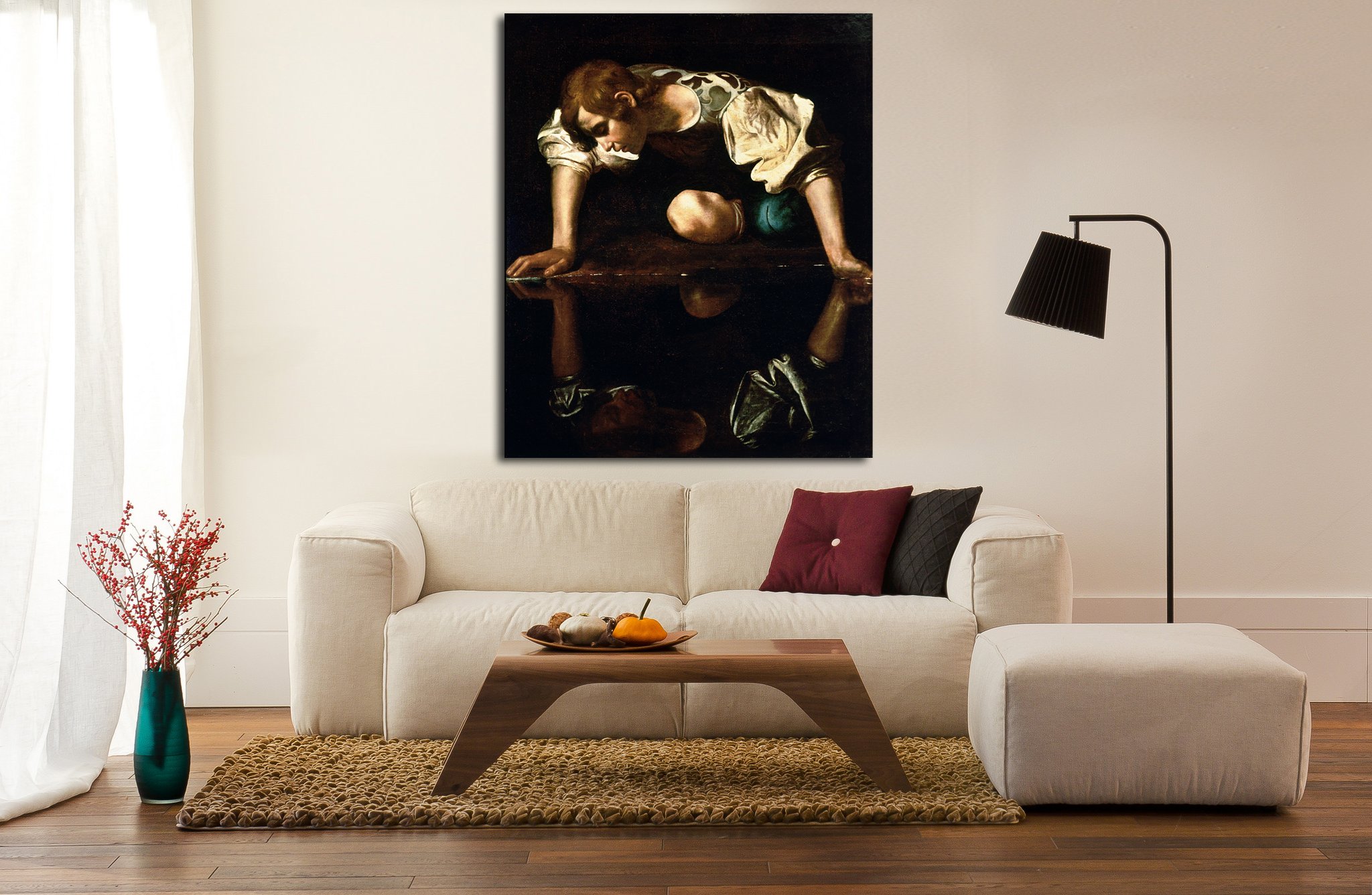 Grafic Quadro moderno Narciso di Caravaggio - Quadro stampa su tela canvas con o senza telaio (QUADRO CON TELAIO IN LEGNO, CM 50X60)