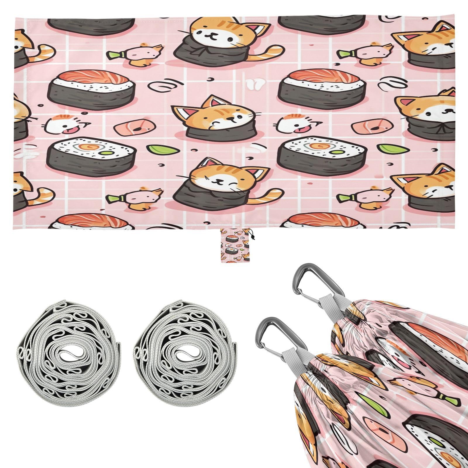 ATTX Sushi Kawaii Pattern Camping Hammock - Lightweight & Portable Hammocks, Heavy Duty 330lbs Capacity for Indoor, Hiking, Backpacking, Travel, Backyard, Beach#488