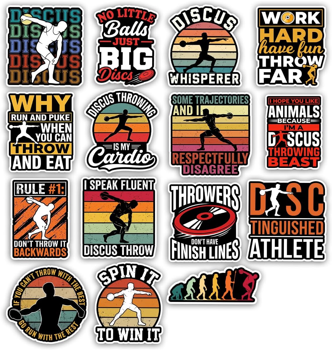 TODOLIA (15Pcs-3in) Track & Field Discus Throw Sticker, Track and Field Throwing Sports Sticker, Discus Throw Thrower Athlete Gift, Decoration for Laptop Tablet Locker Water Bottle Helmet Vehicle