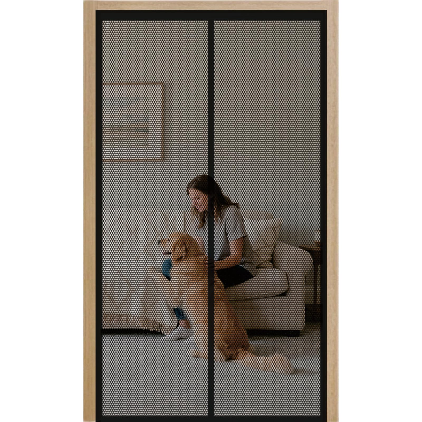 Magnetic Screen Door 80 x 181 cm with Powerful Magnets Automatically Closes and Magic Tape, Install Without, Keep Bugs Out, Magnetic Screen Door Fits for Patio, Black