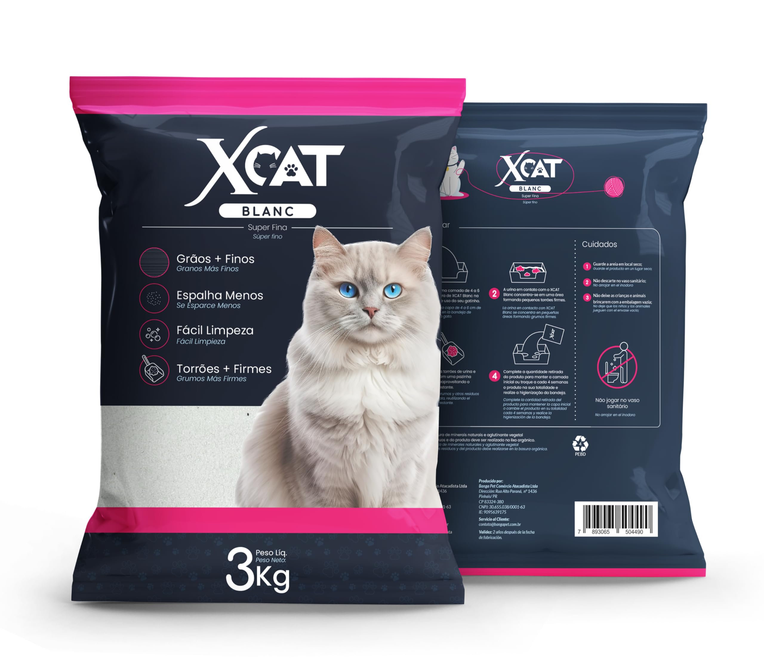 XCat Blanc Areia Sanitária Extra Fina para Gatos, Branca, com