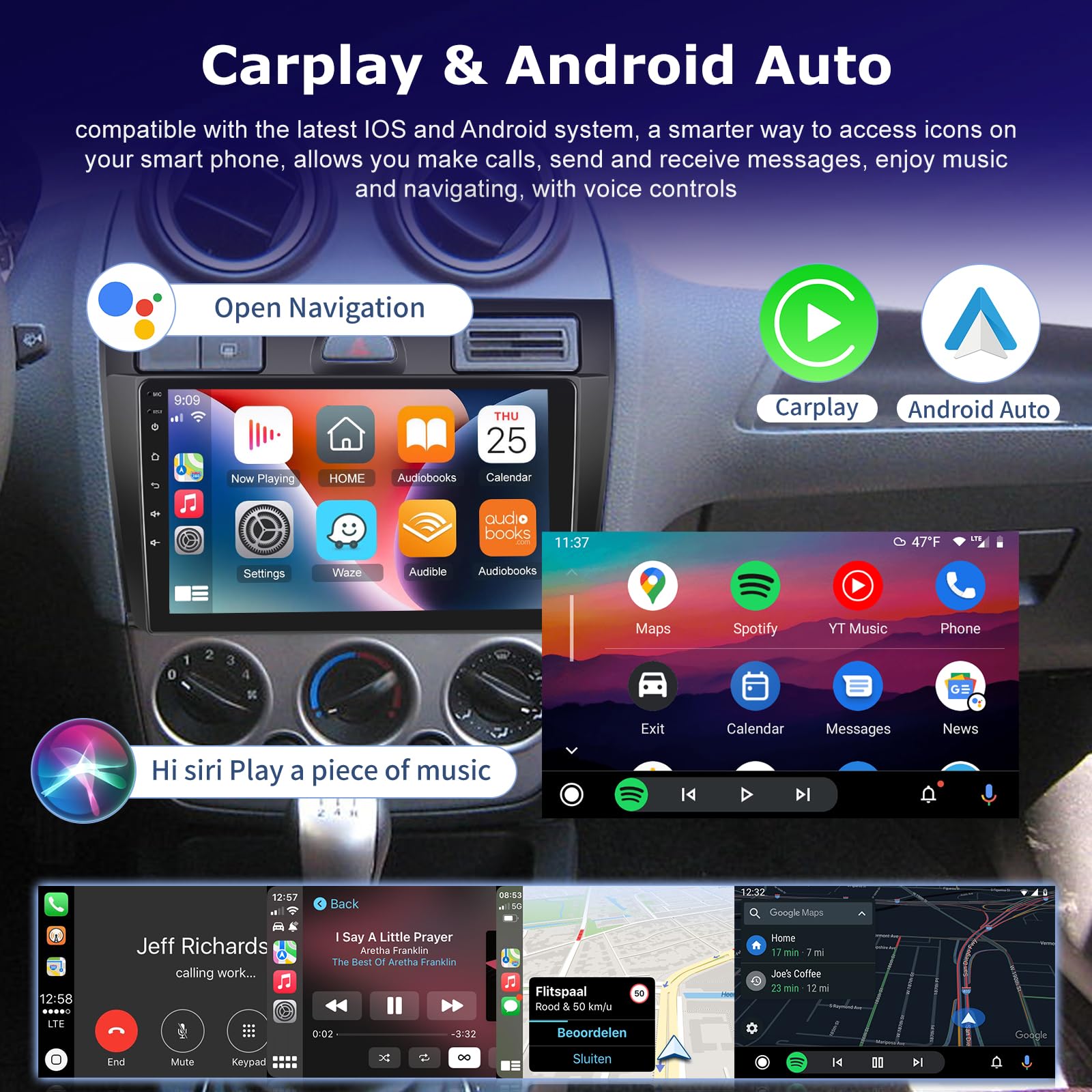 Autoradio per Ford Fiesta 2002-2008 con Wireless Carplay e Android Auto | 2G+64G Android 13 9 Pollici Touchscreen Radio con WiFi/GPS/FM RDS/Bluetooth+AHD Retrocamera